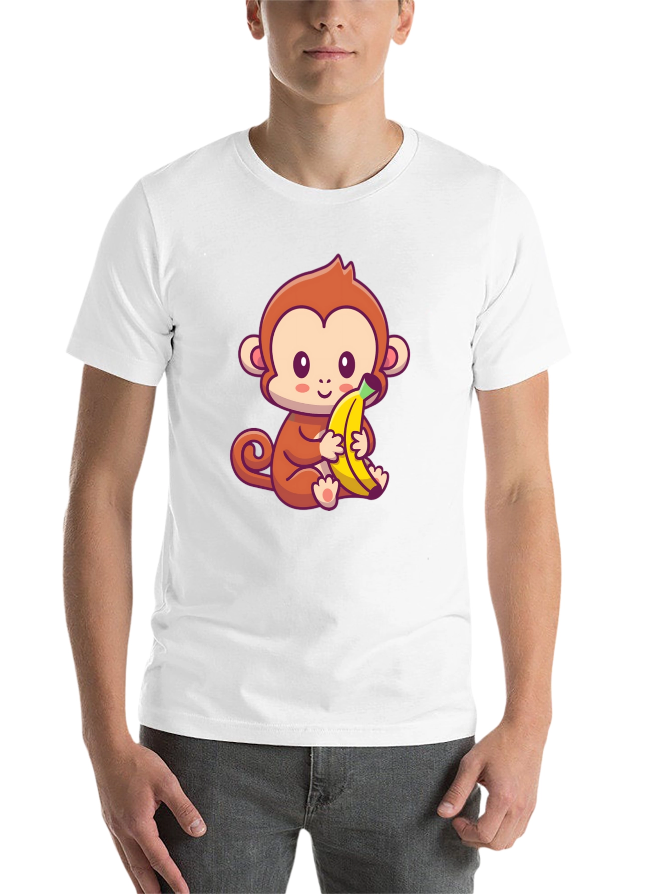 Cute Monkey Banana Graphic Black T-Shirt - 14