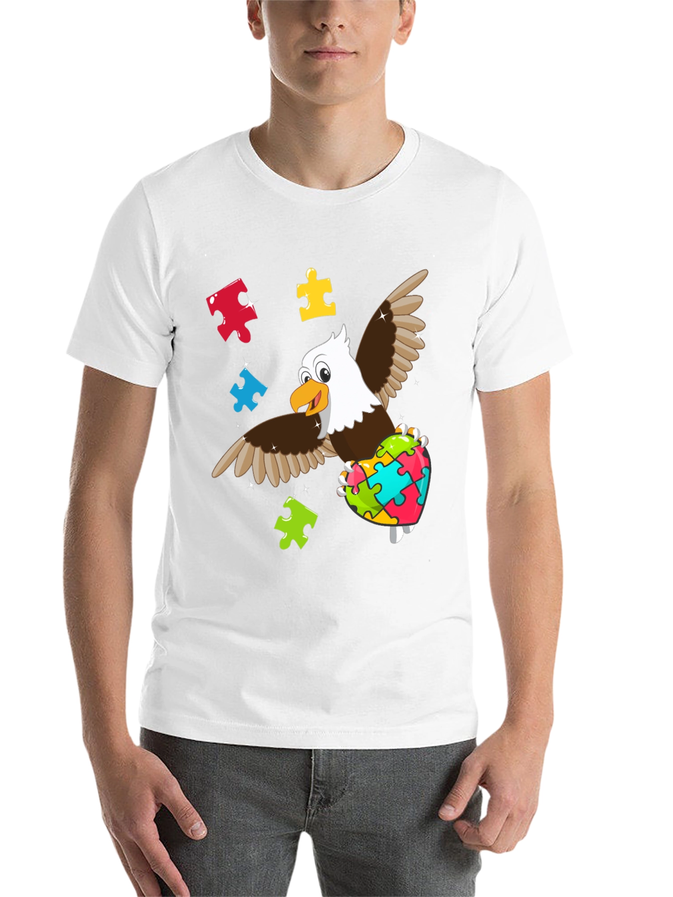 Black Autism Awareness Eagle T-Shirt view 14
