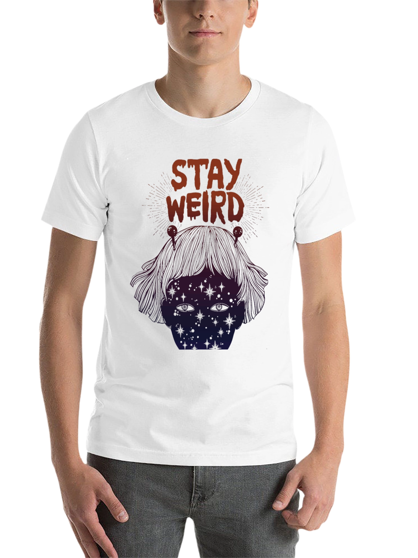 Black Stay Weird Graphic Tee - Black Short Sleeve Unisex T-Shirt view 14
