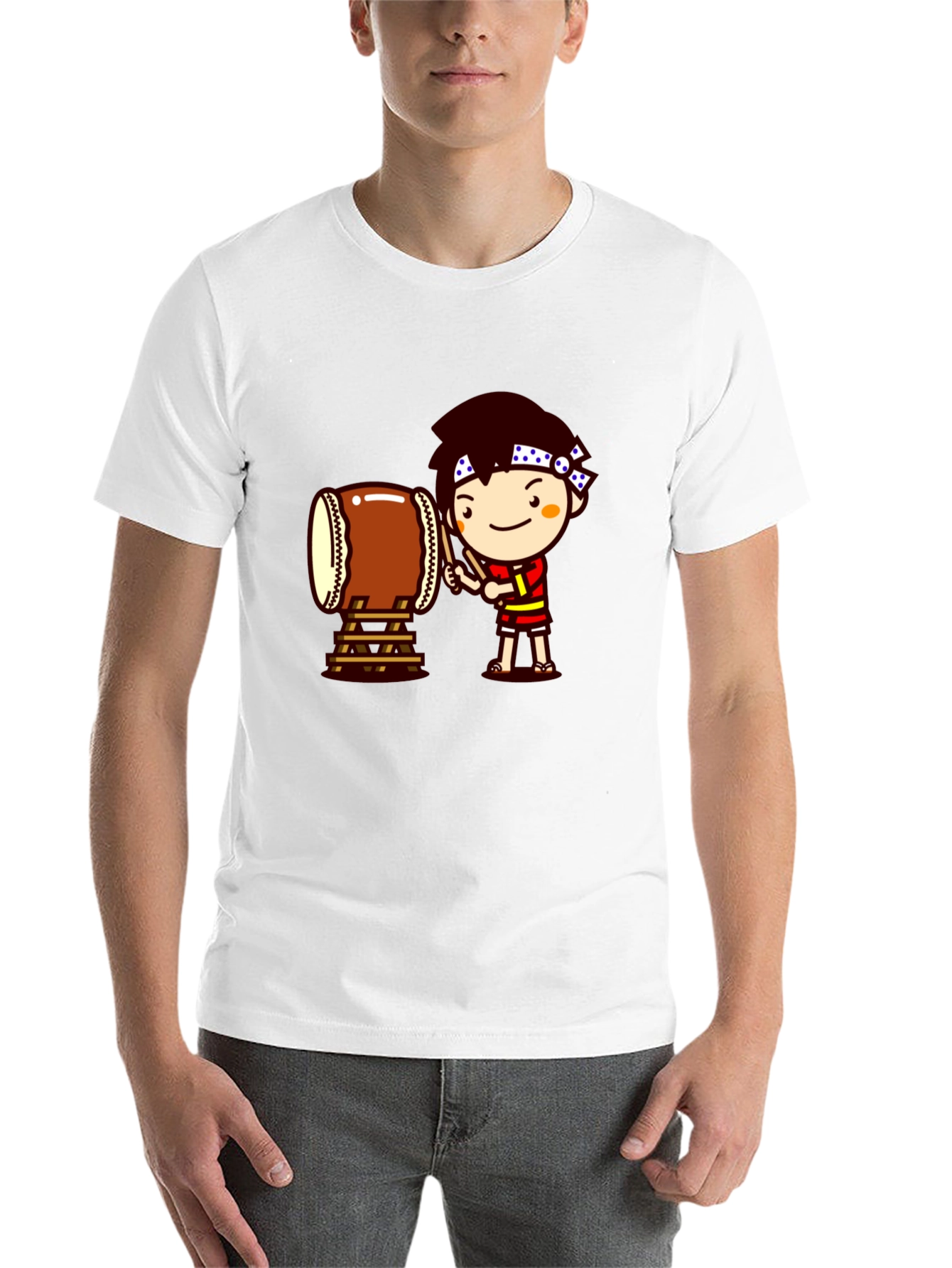 Black Black T-Shirt with Drummer Cartoon Graphic view 14