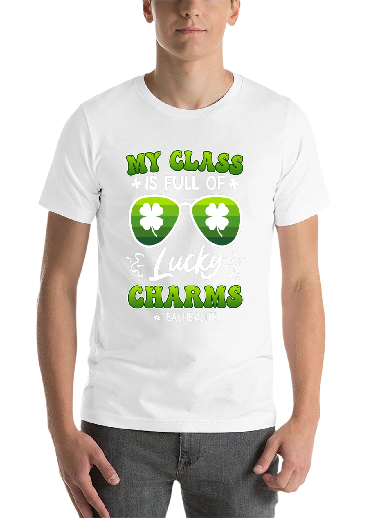 Black St. Patrick's Day Teacher T-Shirt Lucky Charms view 14