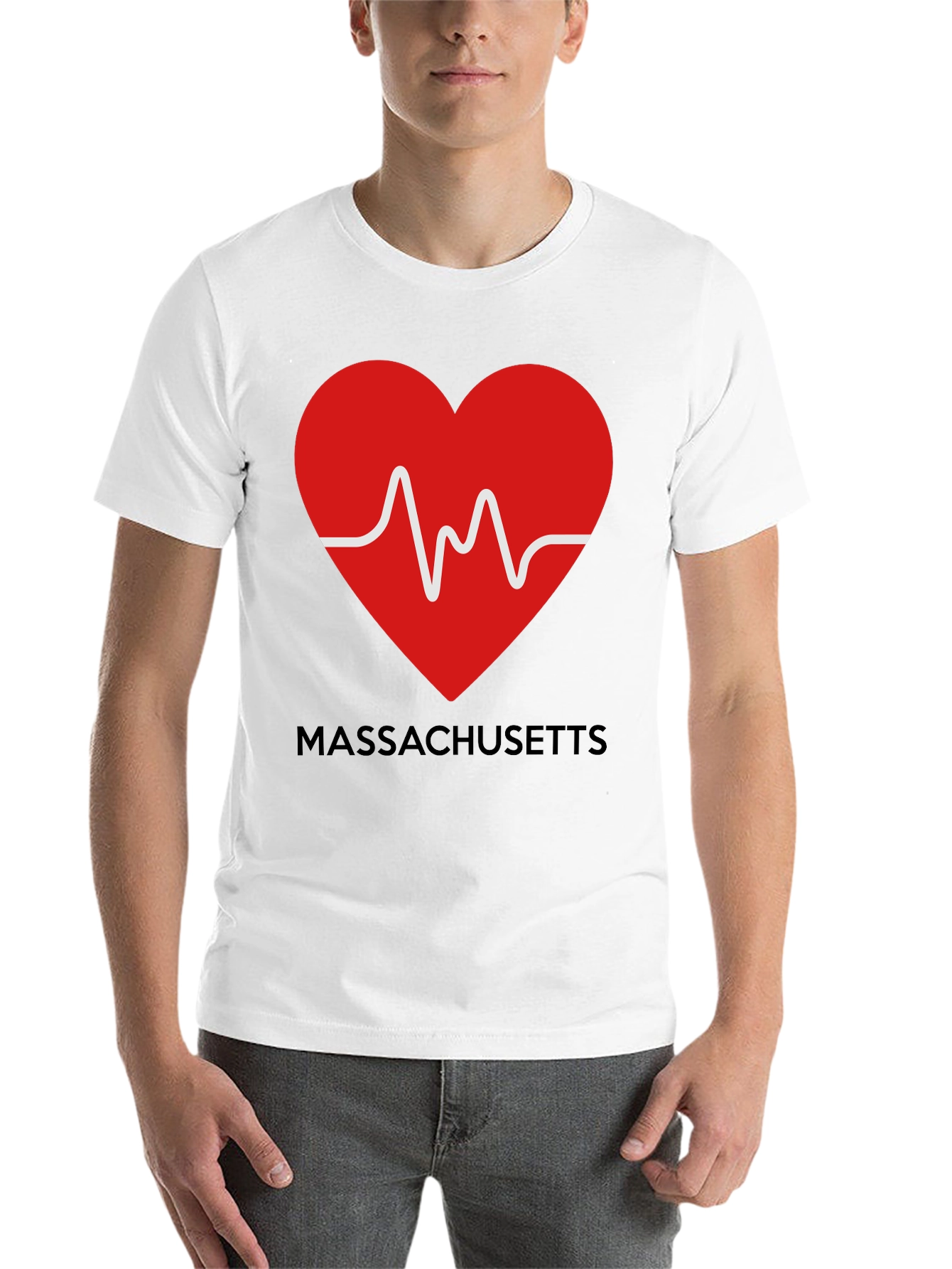 Black Massachusetts Love Heartbeat Black T-Shirt view 14