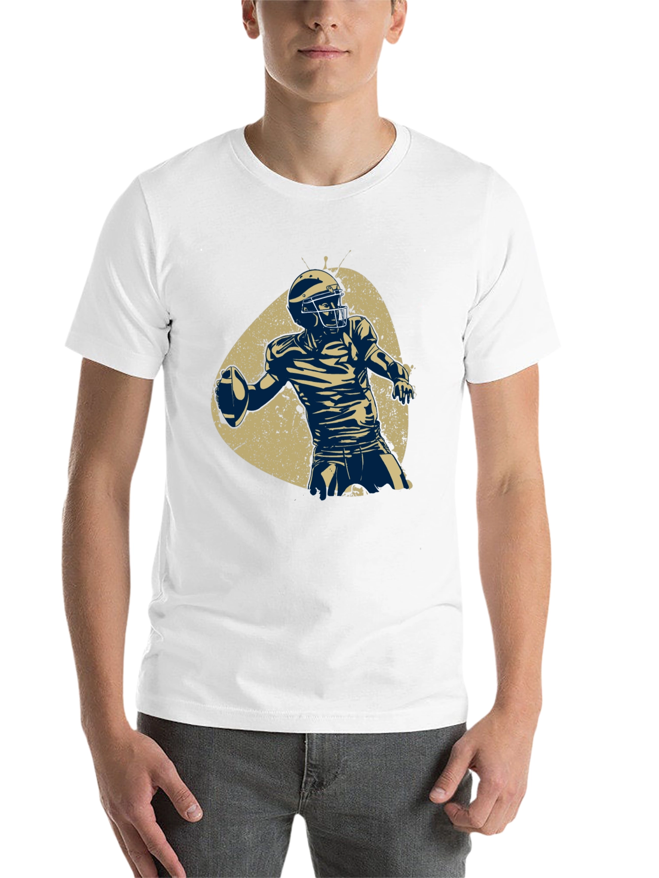 Black Football Player Graphic Tee - Black Cotton T-Shirt view 14