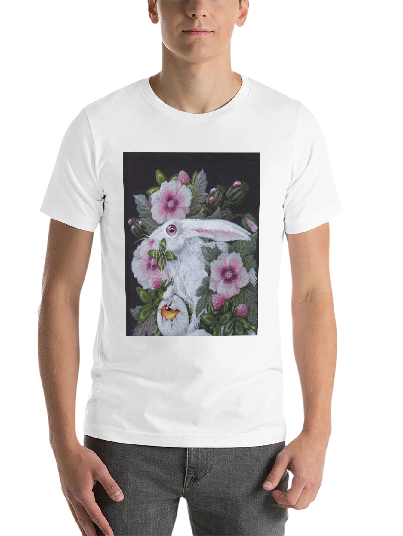 Black Floral Rabbit T-Shirt - Unique Easter Design view 14