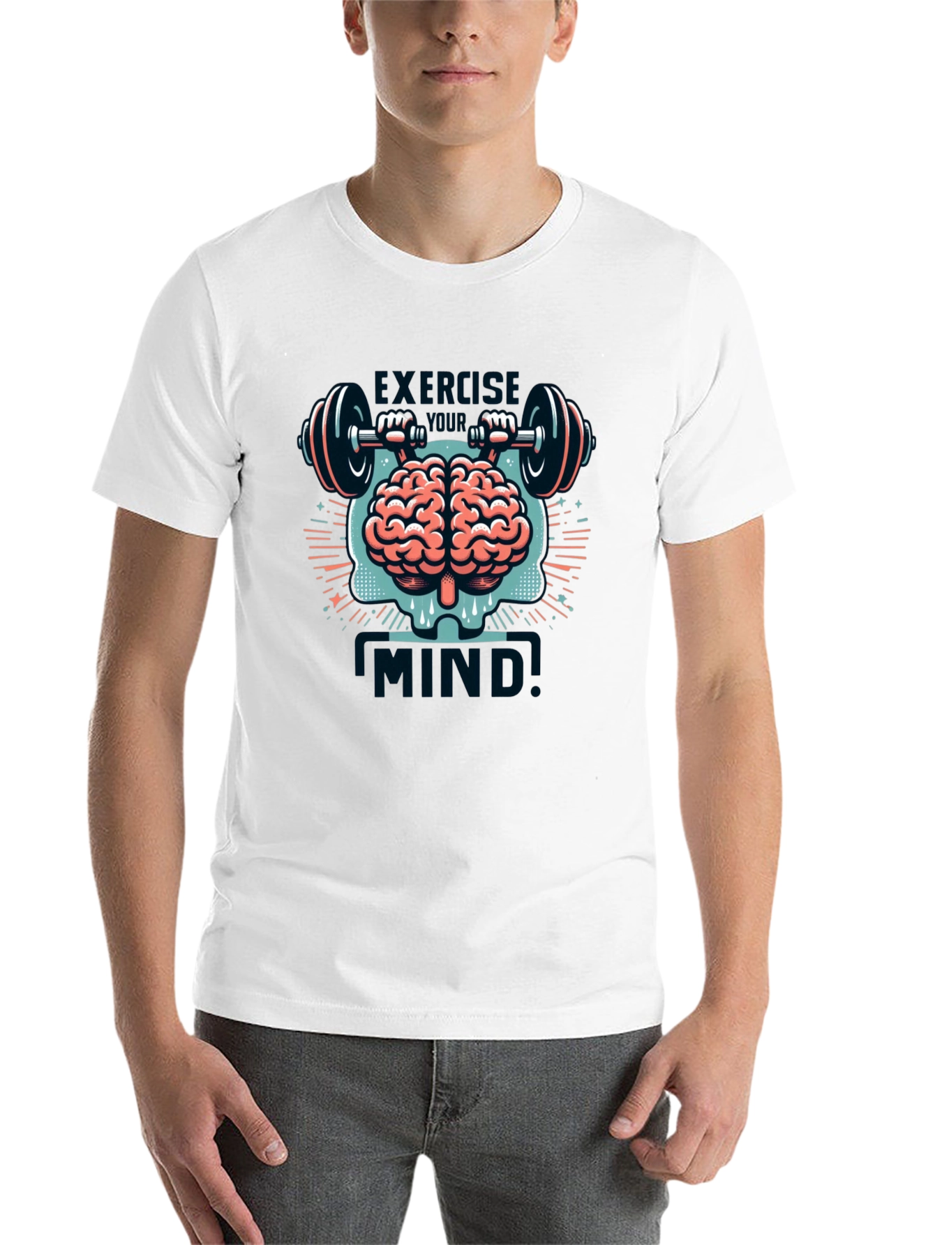 Black Exercise Mind T-Shirt - Brain & Barbell Design view 14