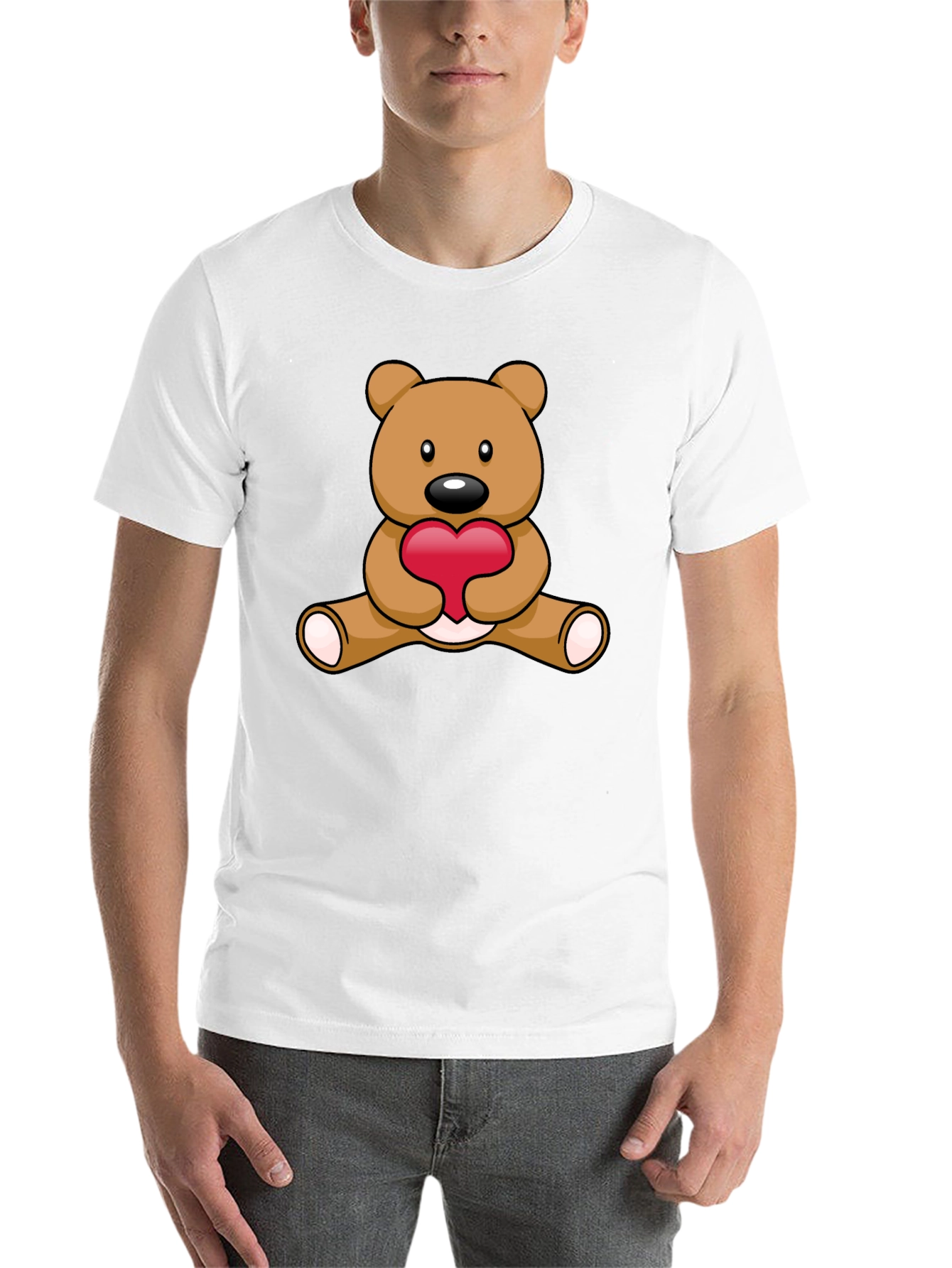 Black Cute Teddy Bear Heart Graphic T-Shirt view 14