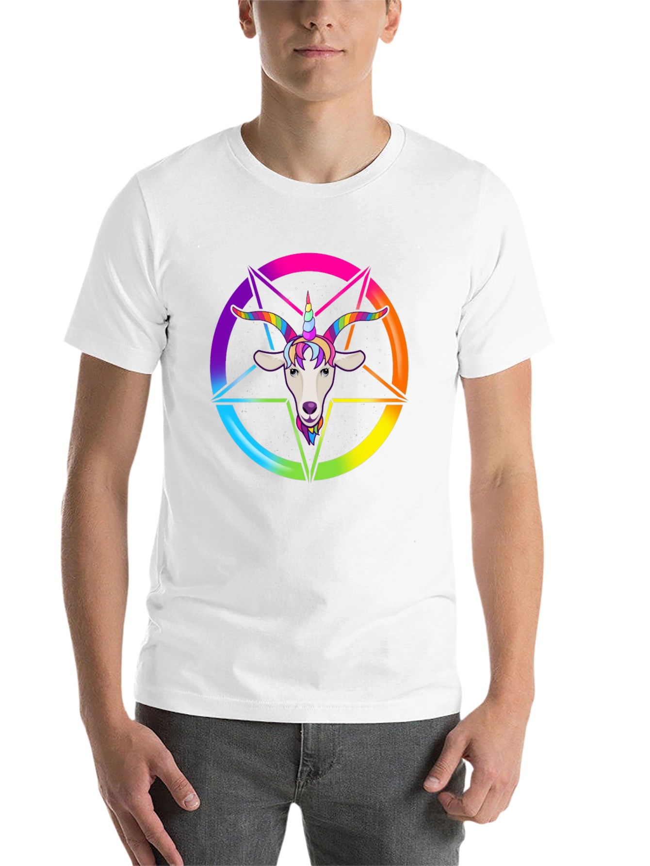 Black Rainbow Goat Unicorn Graphic Tee - Men's Black T-Shirt view 14
