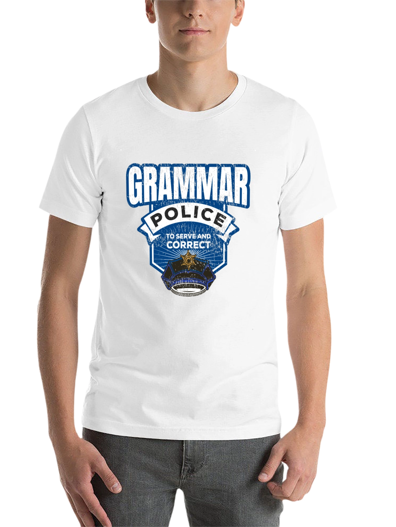 Black Grammar Police T-Shirt: To Serve and Correct view 14