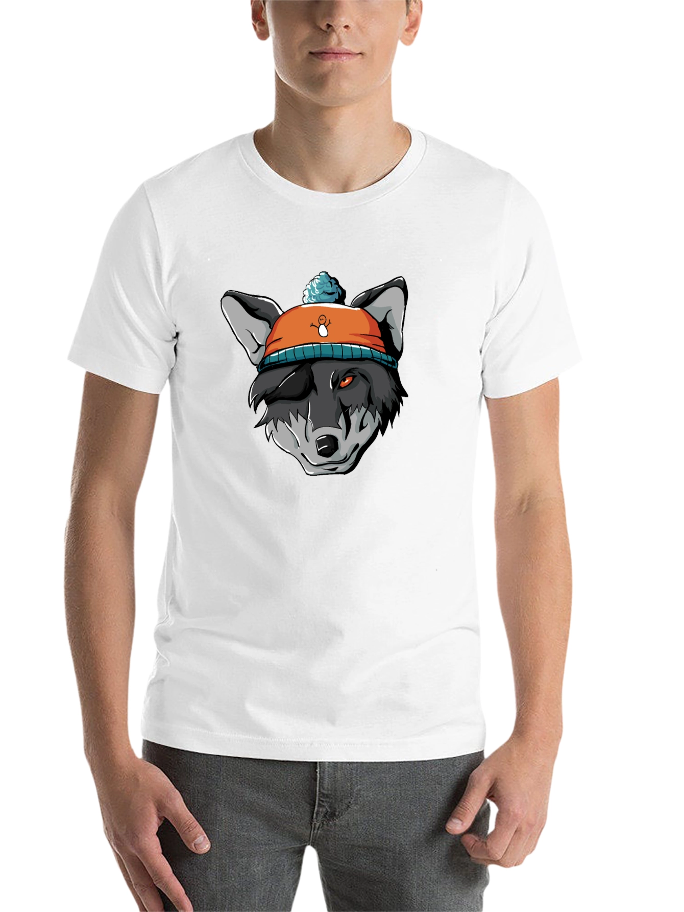 Black Wolf in Beanie Black T-Shirt - Unique Graphic Tee view 14