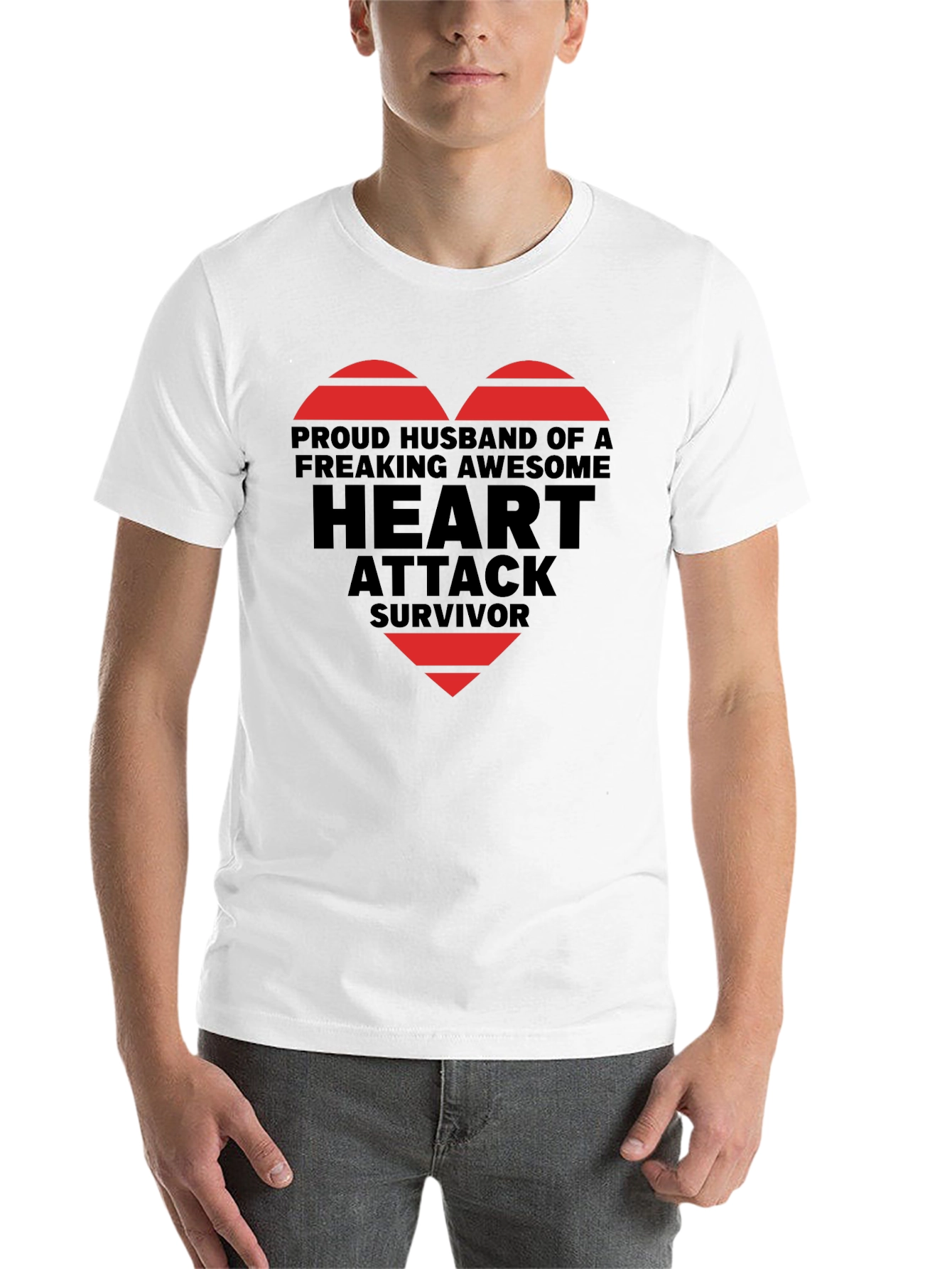 Black Proud Husband Heart Attack Survivor Graphic Tee view 14