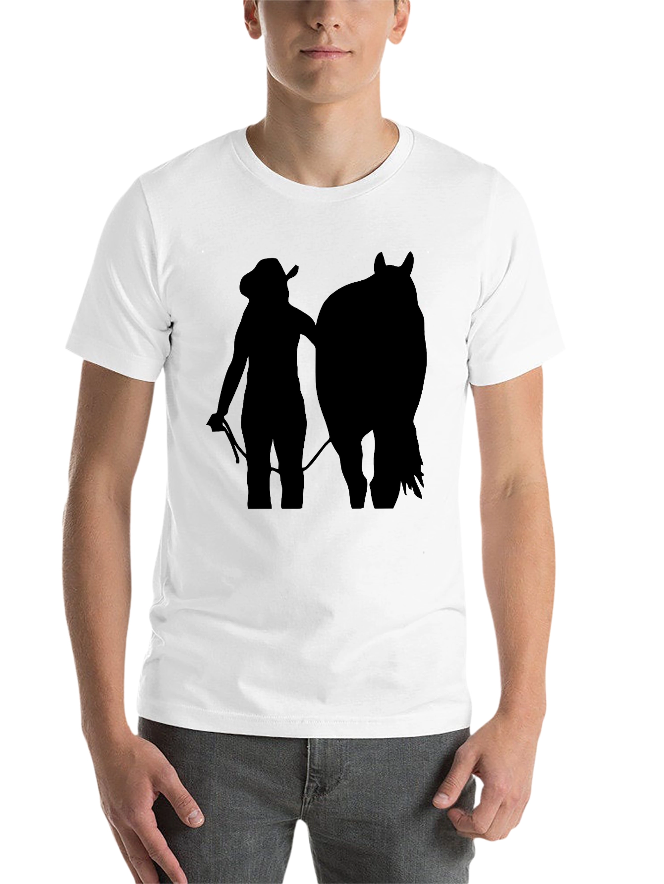 Black Cowgirl & Horse Silhouette Tee - Black Unisex T-Shirt view 14