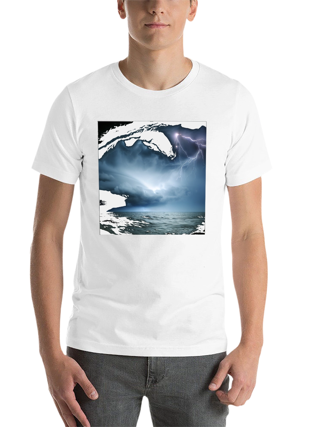 Black Stormy Sea Graphic Tee - Black Cotton T-Shirt view 14