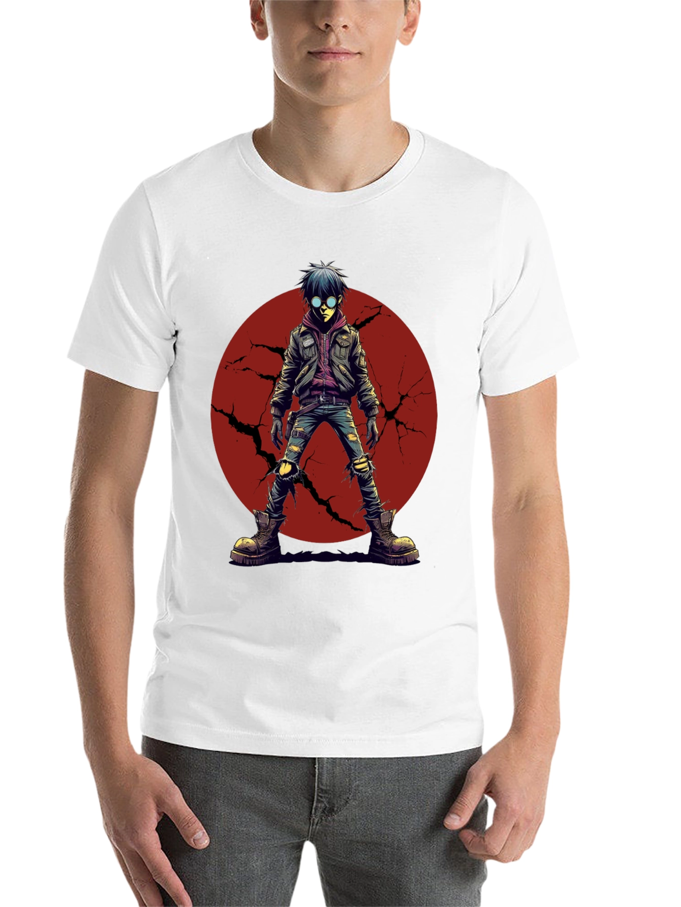 Black Graphic Tee: Anime Punk Character on Black Shirt view 14
