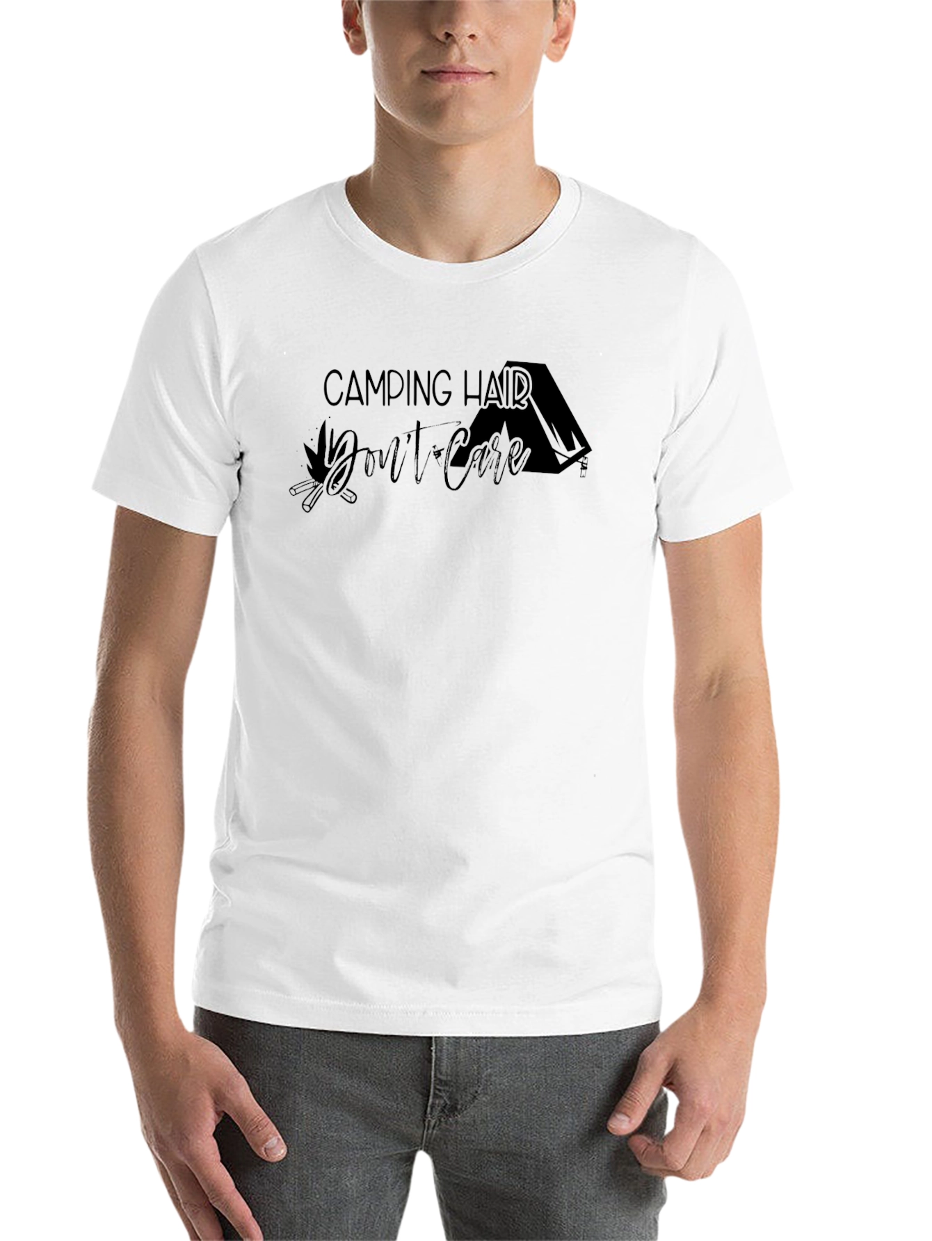 Black Camping Hair Don't Care Black Tee view 14