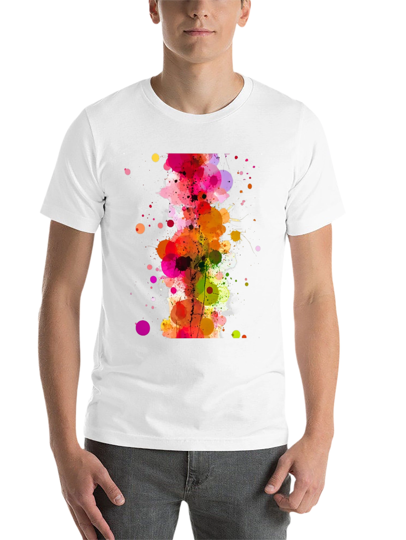 Black Abstract Watercolor Splatter Print Black T-Shirt view 14