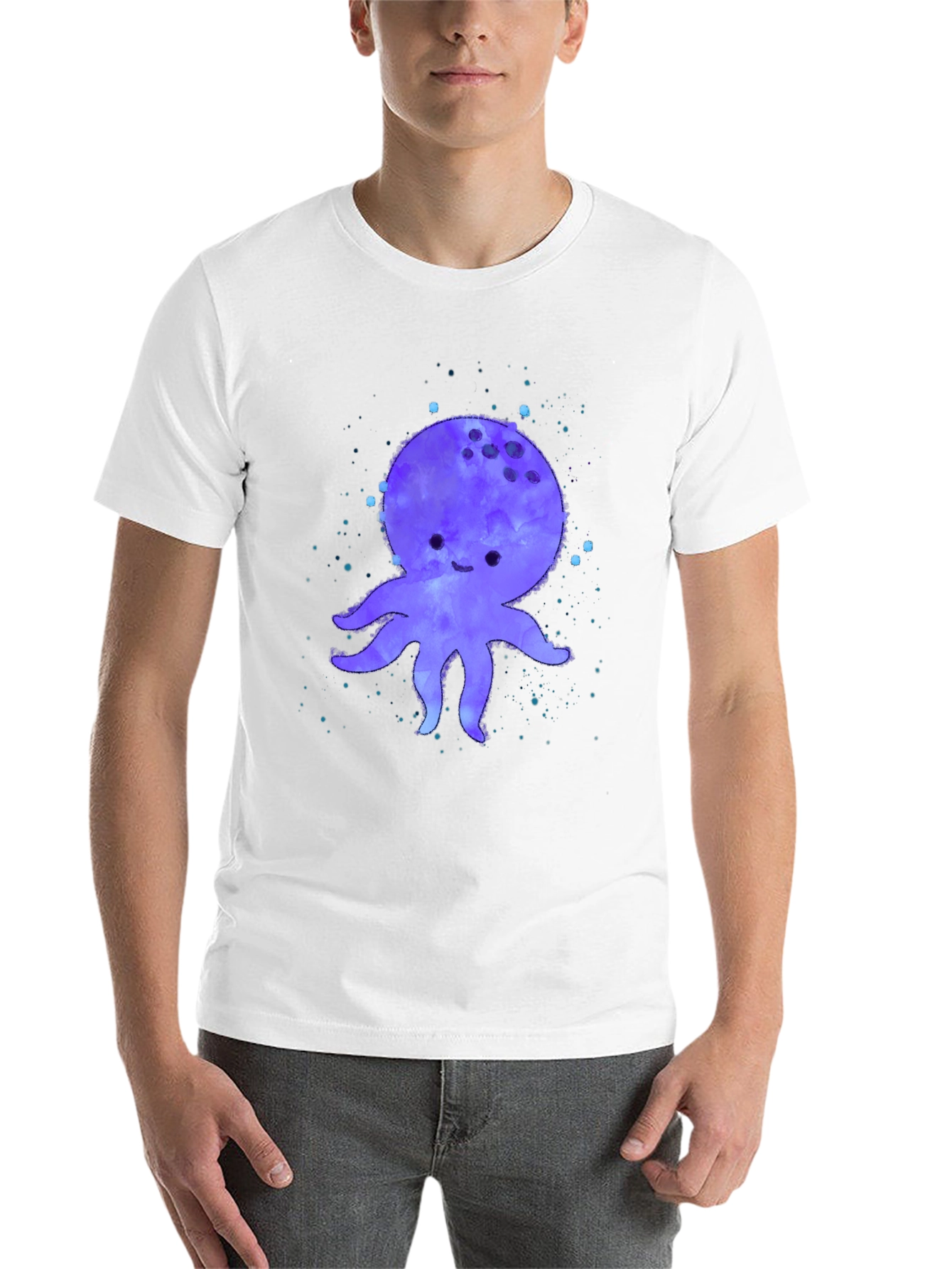 Black Cute Octopus Graphic Print Black T-Shirt view 14