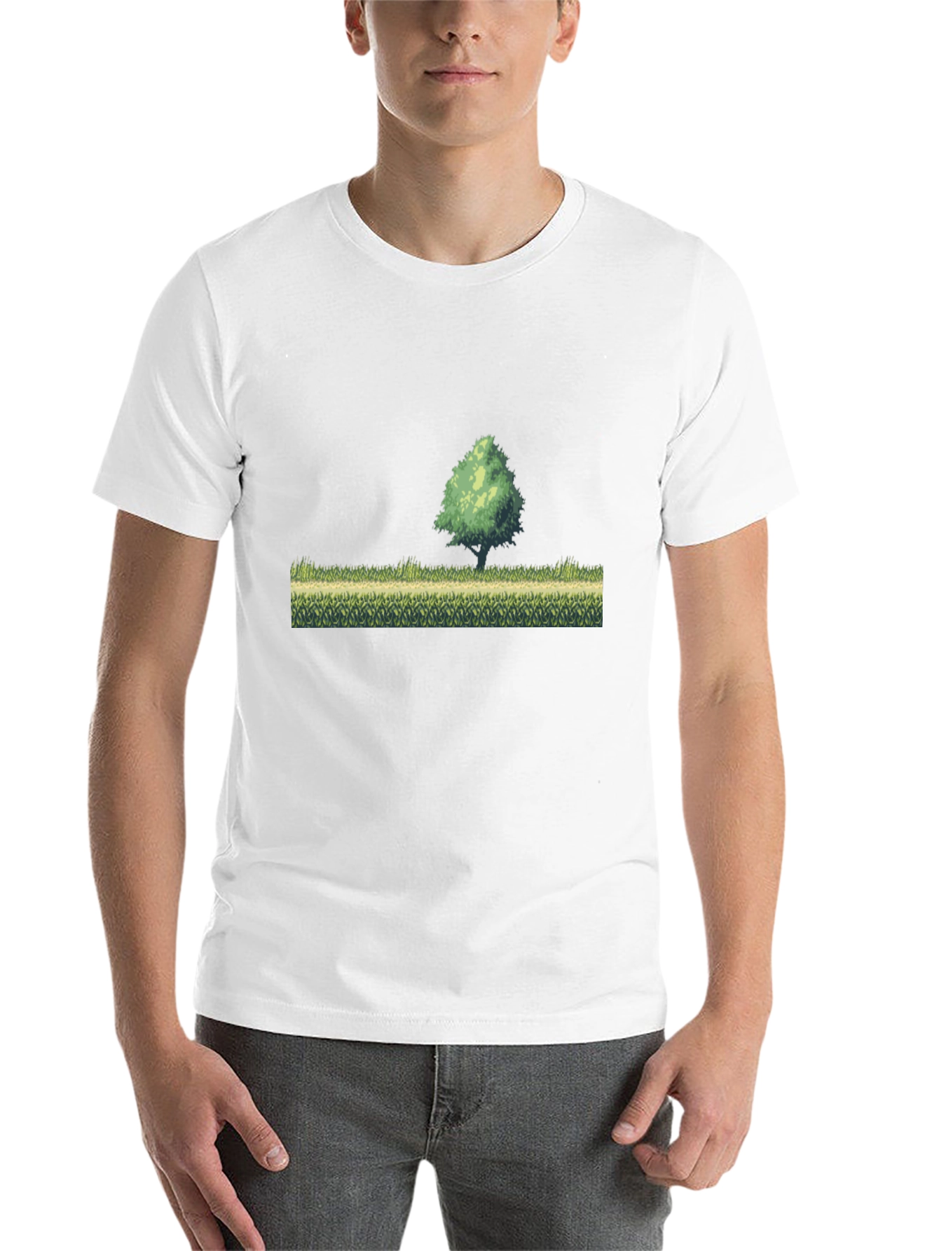 Black Retro Pixel Art T-Shirt - Nature Scene view 14