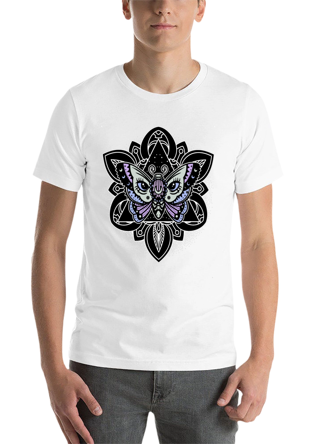 Black Moth Mandala Graphic Tee - Black Cotton T-Shirt view 14