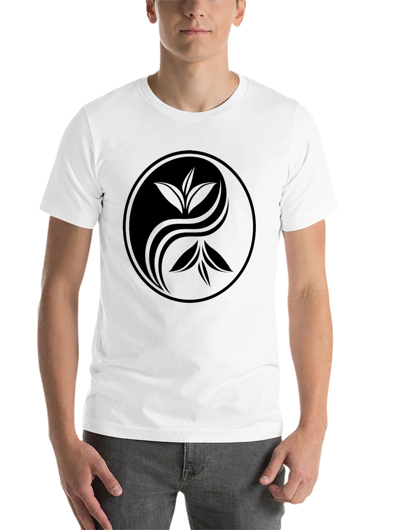 Black Yin Yang Tea Leaf Graphic Tee - Soft Black Cotton view 14