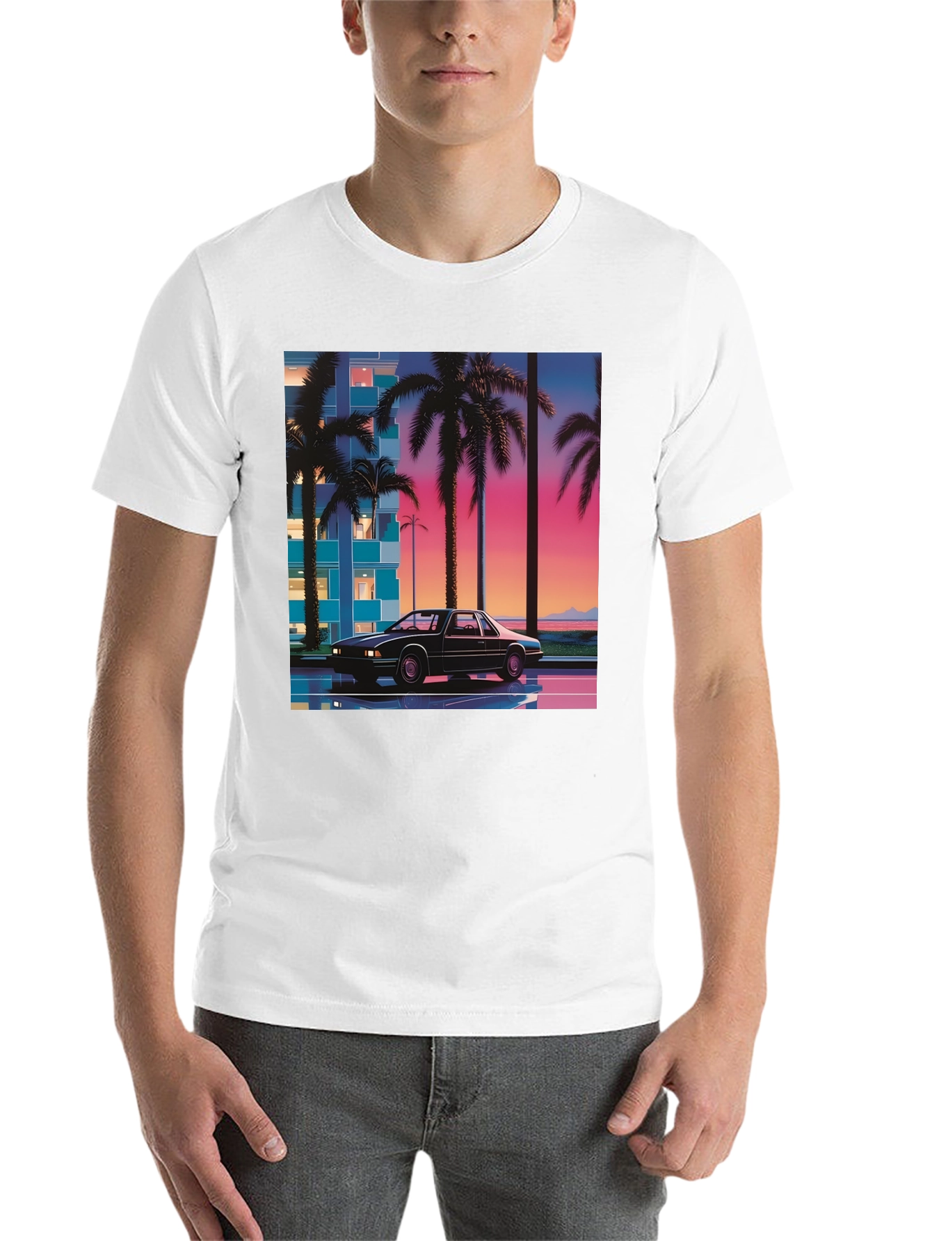 Black Retro Wave Car T-Shirt view 14
