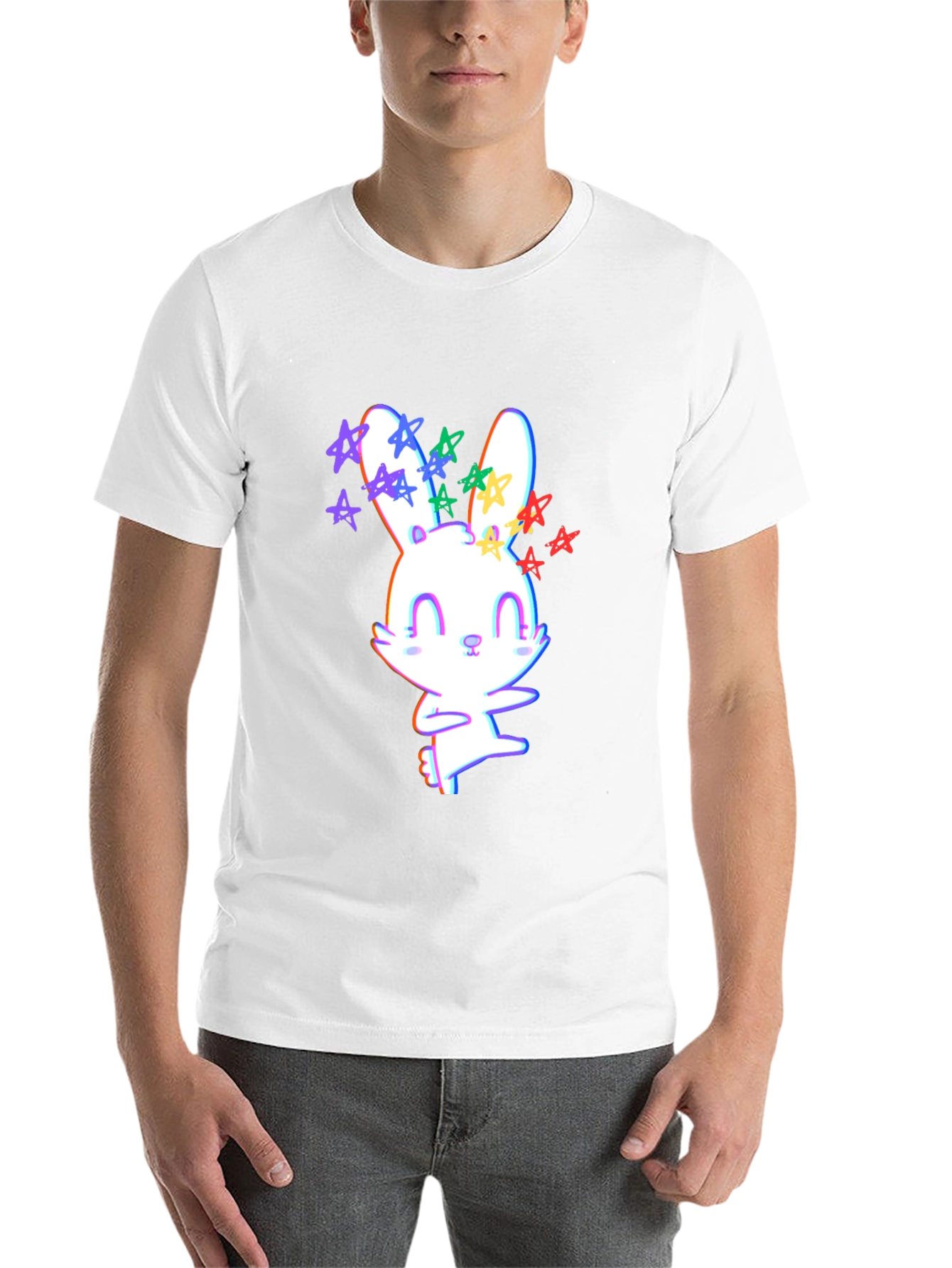 Black Cute Bunny with Stars Graphic T-Shirt view 14