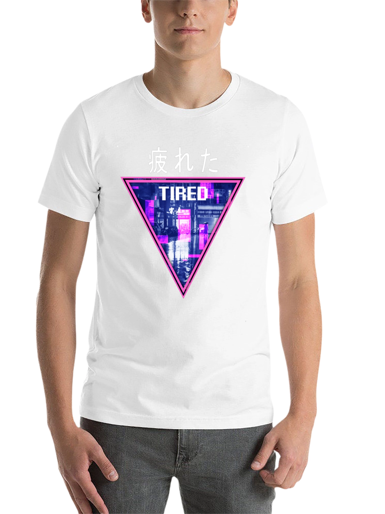 Black Cyberpunk "Tired" Graphic T-Shirt view 14