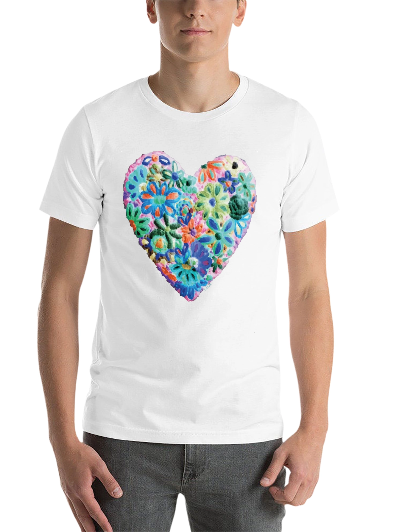 Black Floral Heart Graphic Print Crewneck T-Shirt view 14