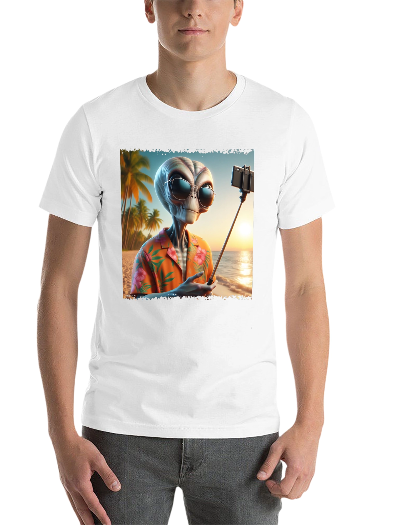 Black Alien Beach Selfie Graphic Tee - Black T-Shirt view 14