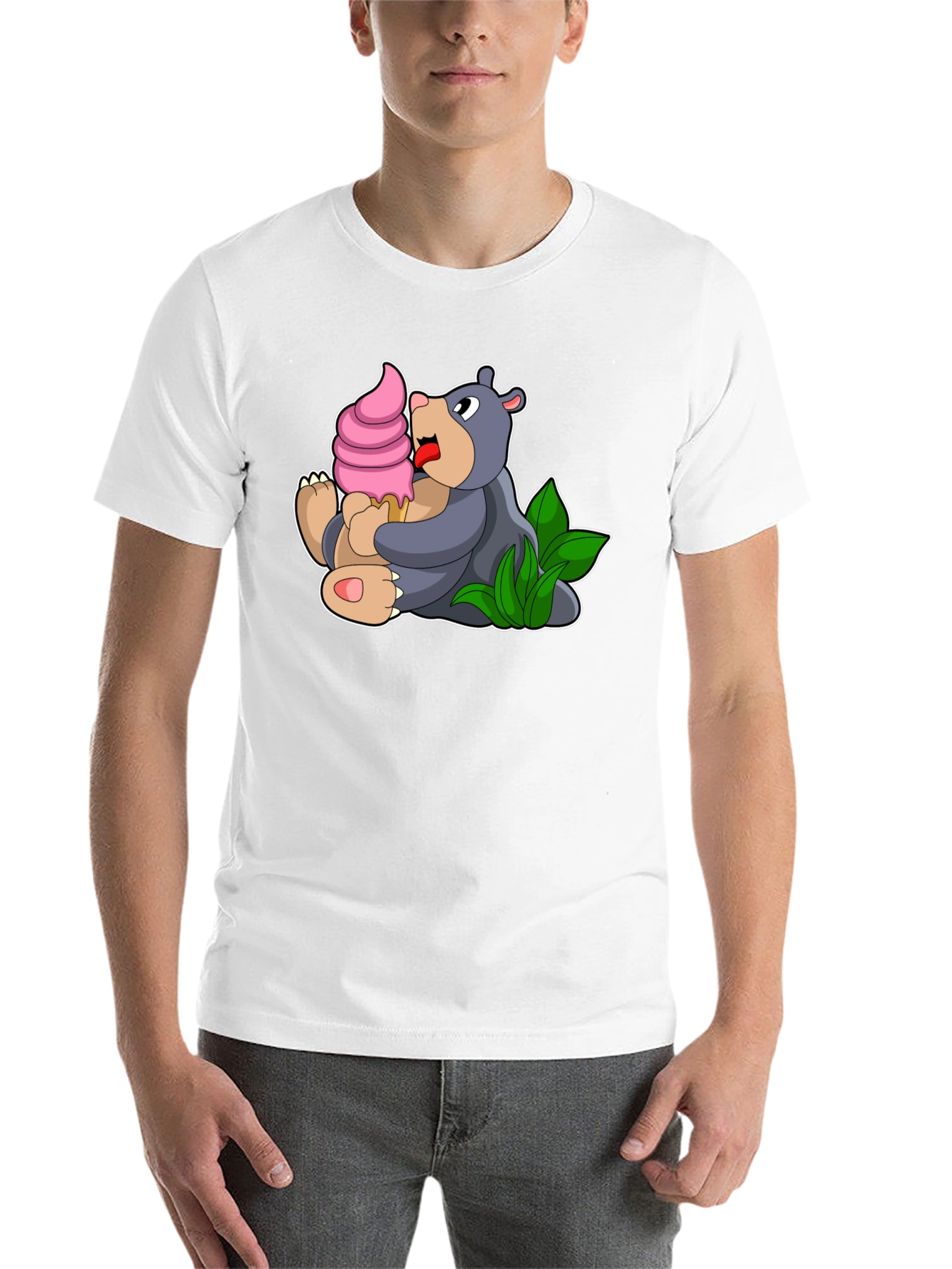 Black Cute Bear Eating Ice Cream Black T-Shirt view 14
