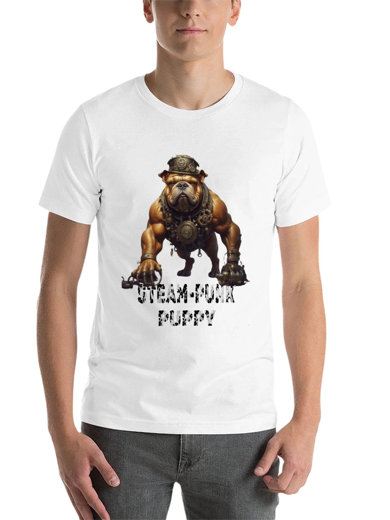 Black Steampunk Bulldog Graphic T-Shirt view 14