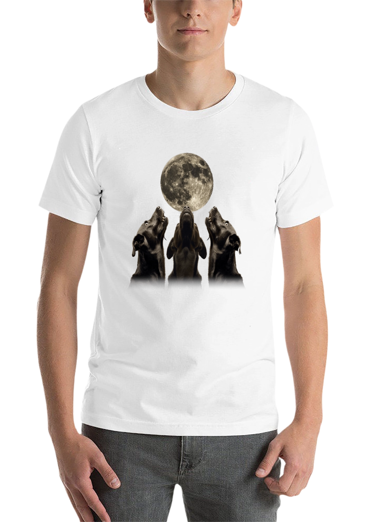 Black Three Dogs Howling at the Moon T-Shirt view 14