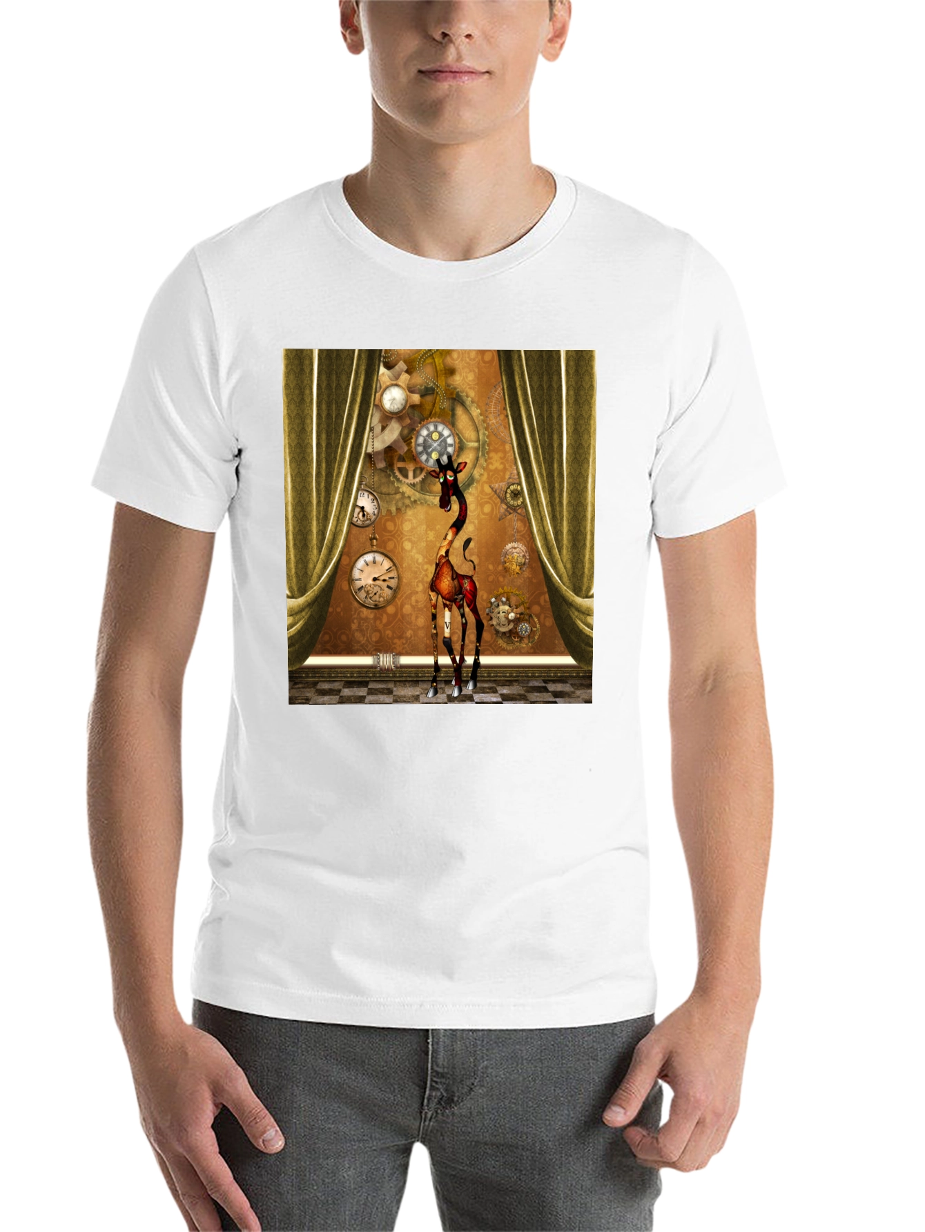 Black Steampunk Giraffe T-Shirt: Time Traveler's Style view 14