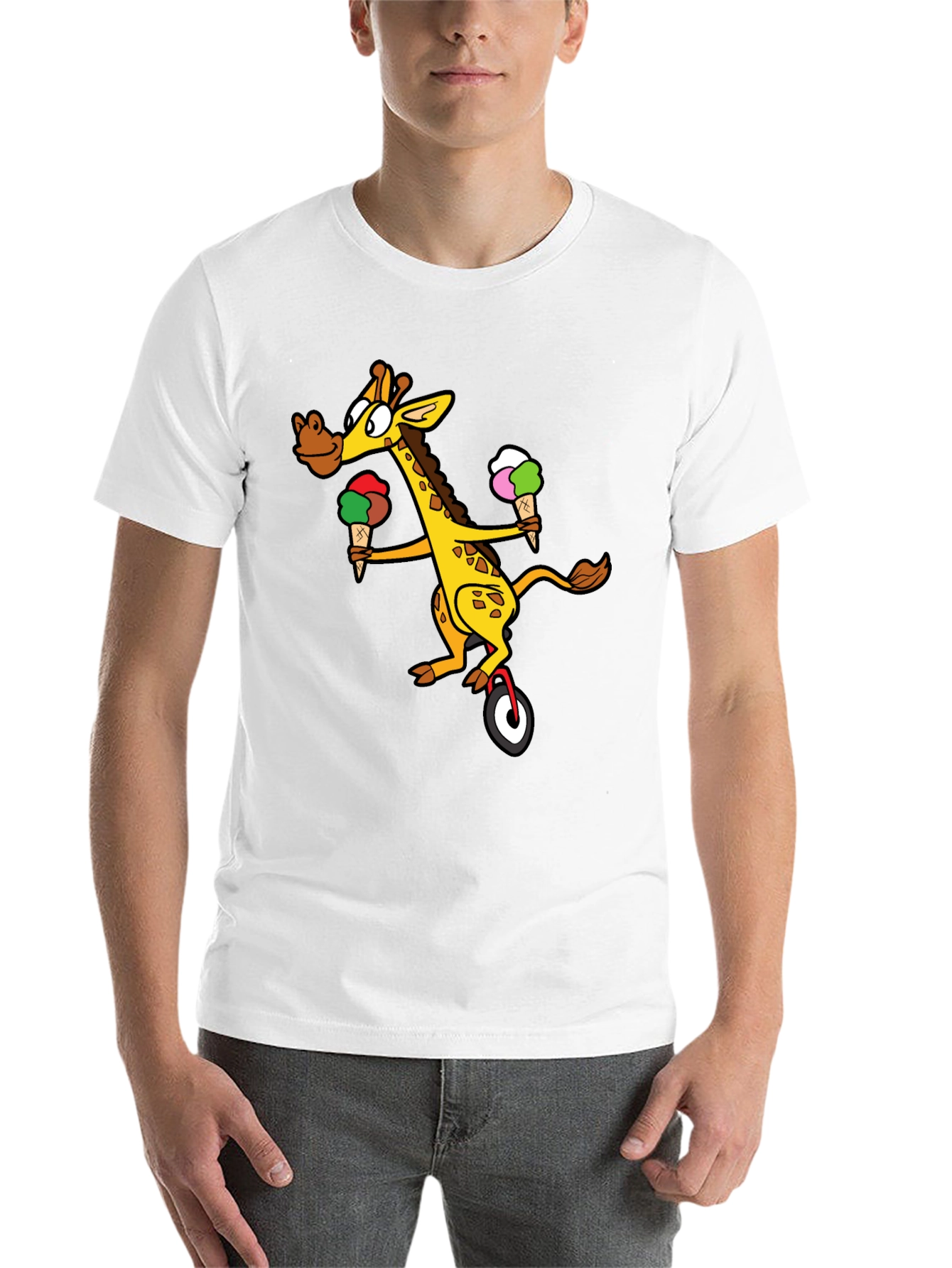 Black Giraffe Unicycle Ice Cream T-Shirt - Quirky Graphic Tee view 14