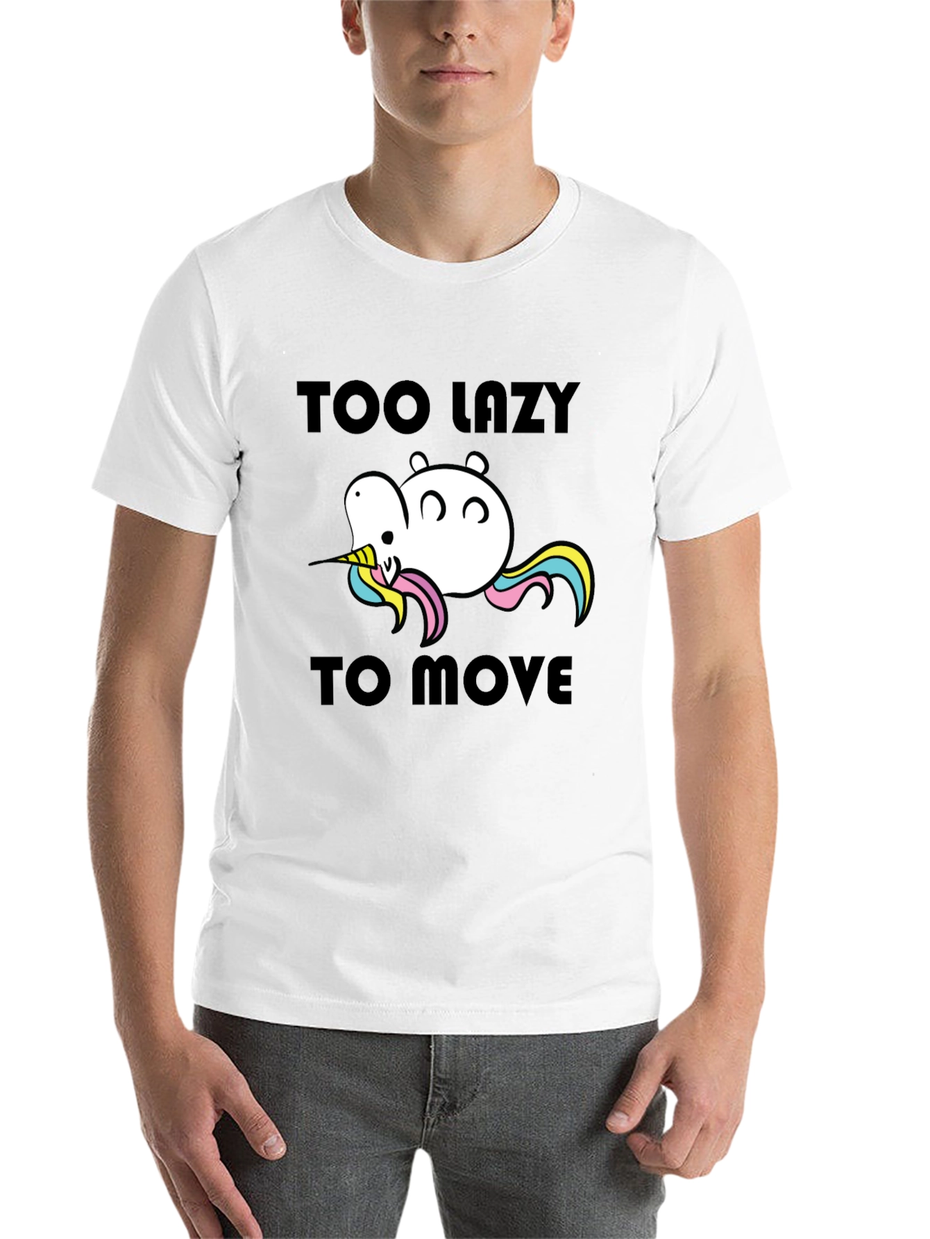 Black Too Lazy to Move Funny Unicorn T-Shirt view 14