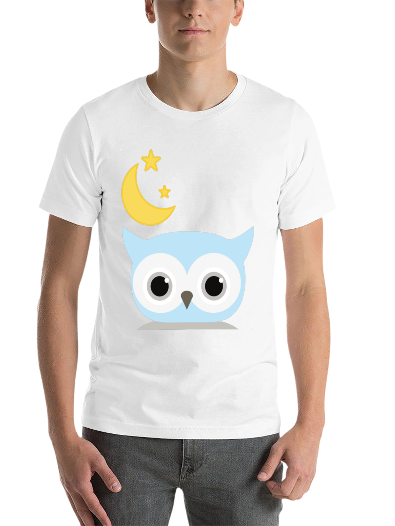 Black Cute Owl Moon Stars Graphic Black T-Shirt view 14