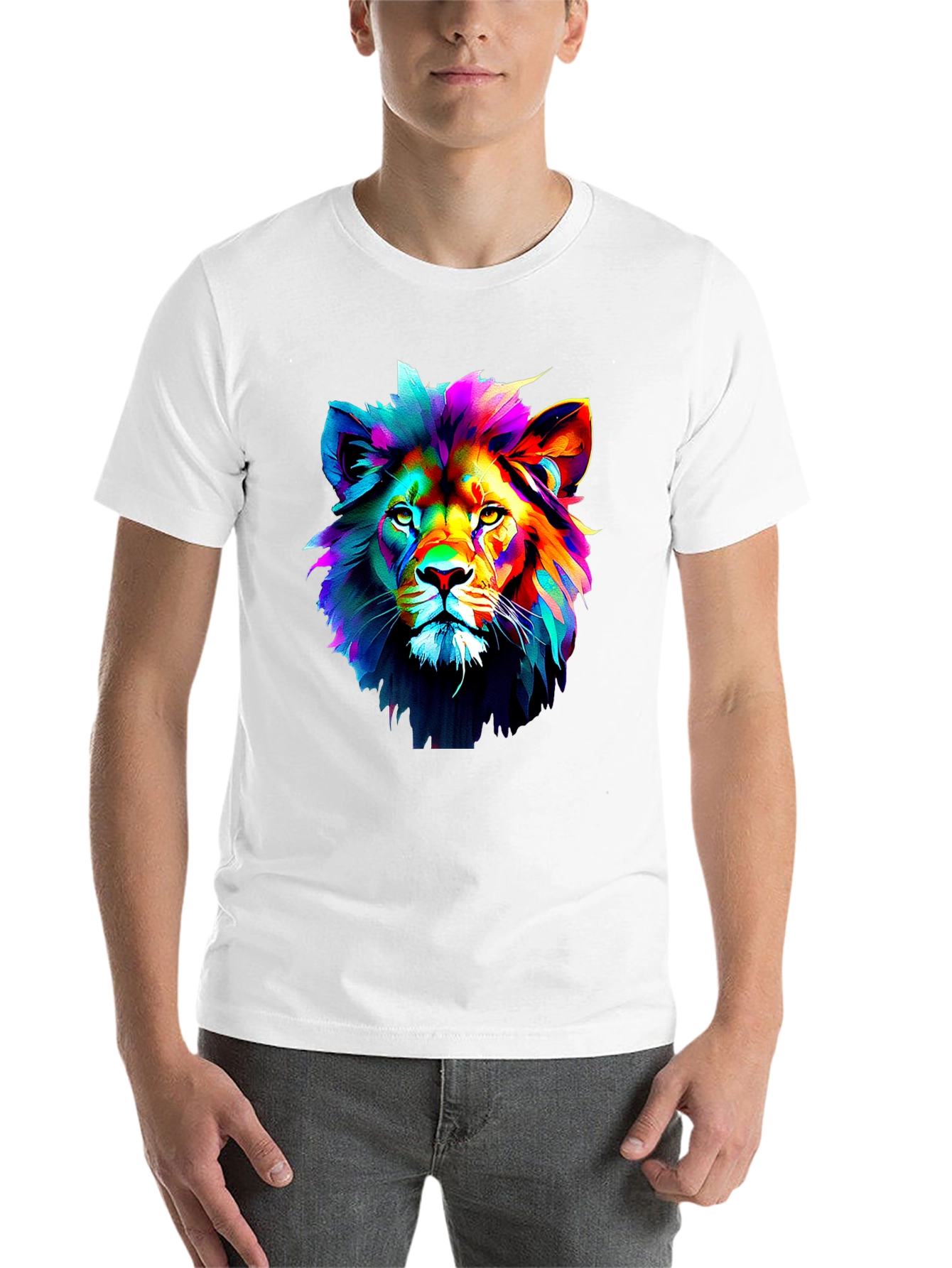 Black Vibrant Lion Graphic Black T-Shirt view 14