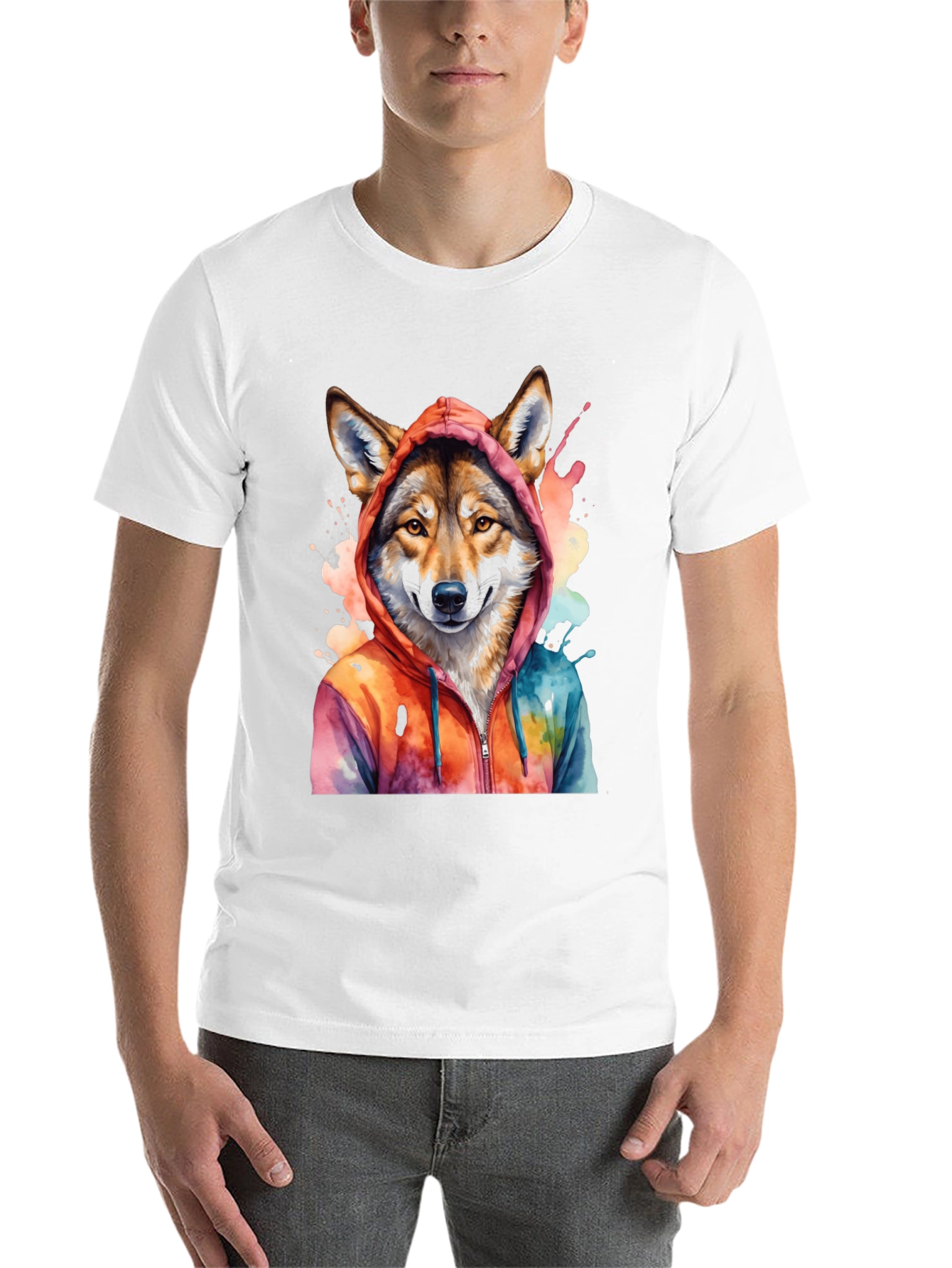 Black Watercolor Wolf Hoodie Graphic Tee view 14