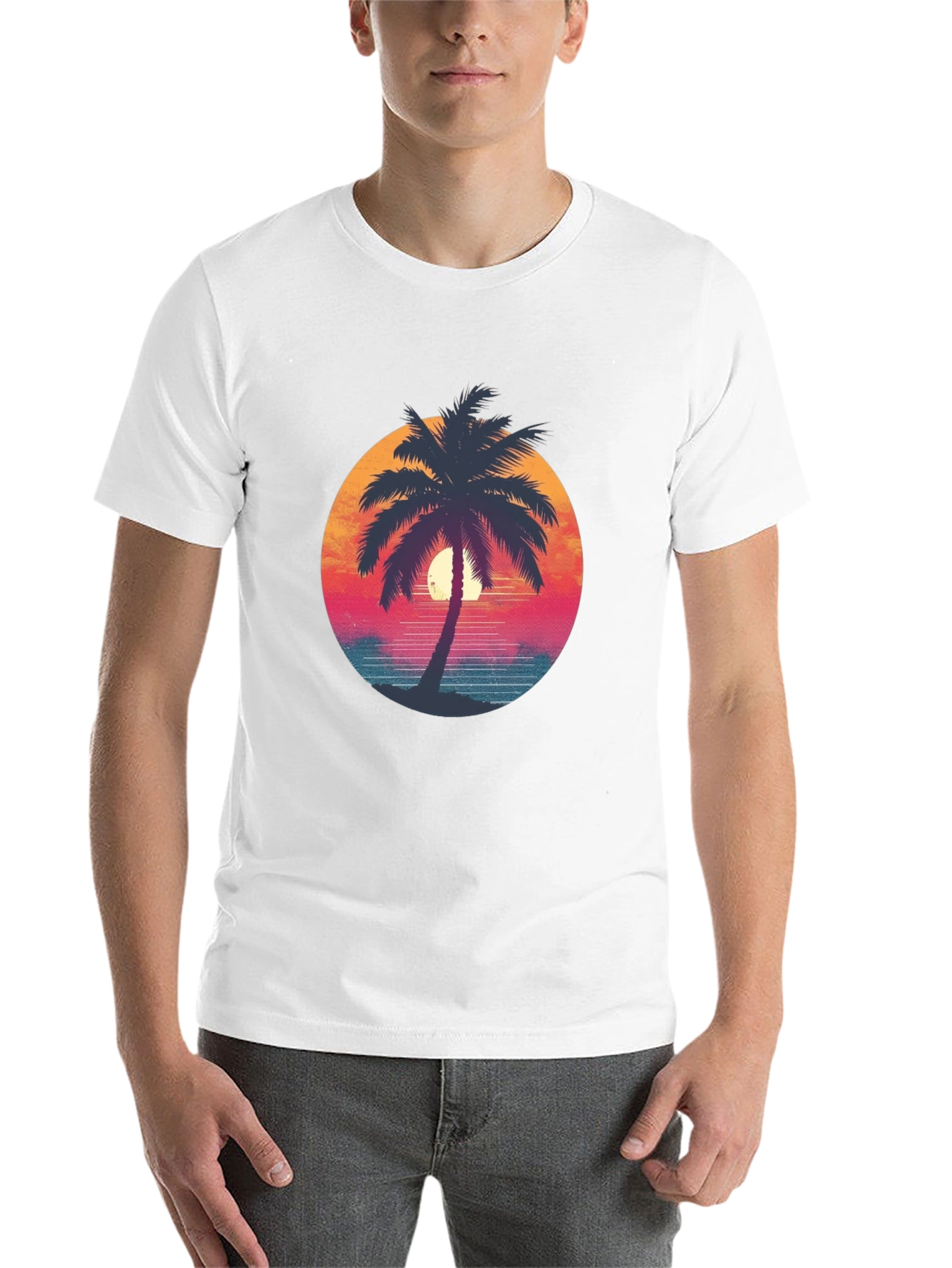 Black Retro Palm Tree Graphic Tee - Black Cotton T-Shirt view 14