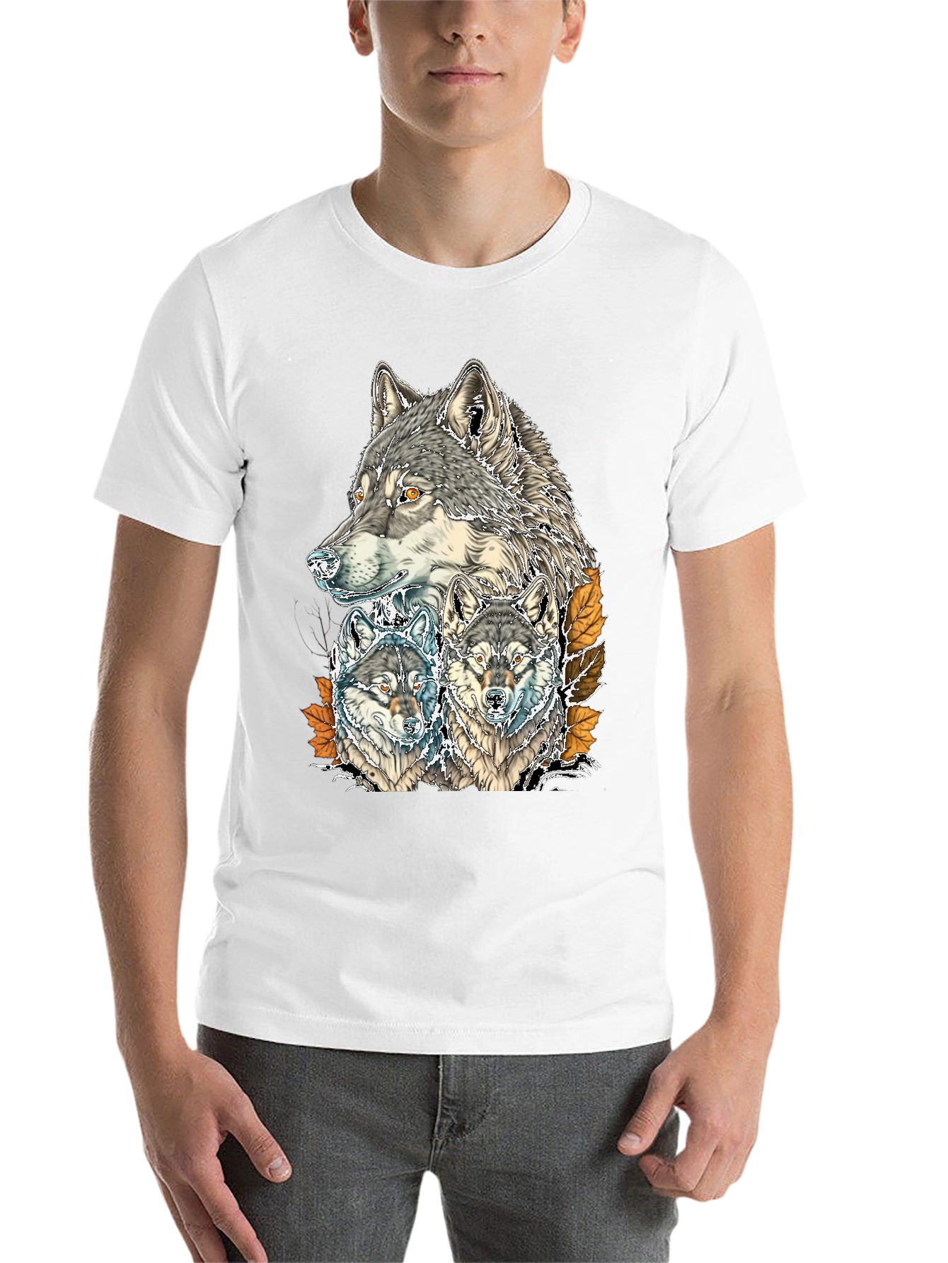Black Wolf Pack Graphic Print Tee - Black Cotton view 14