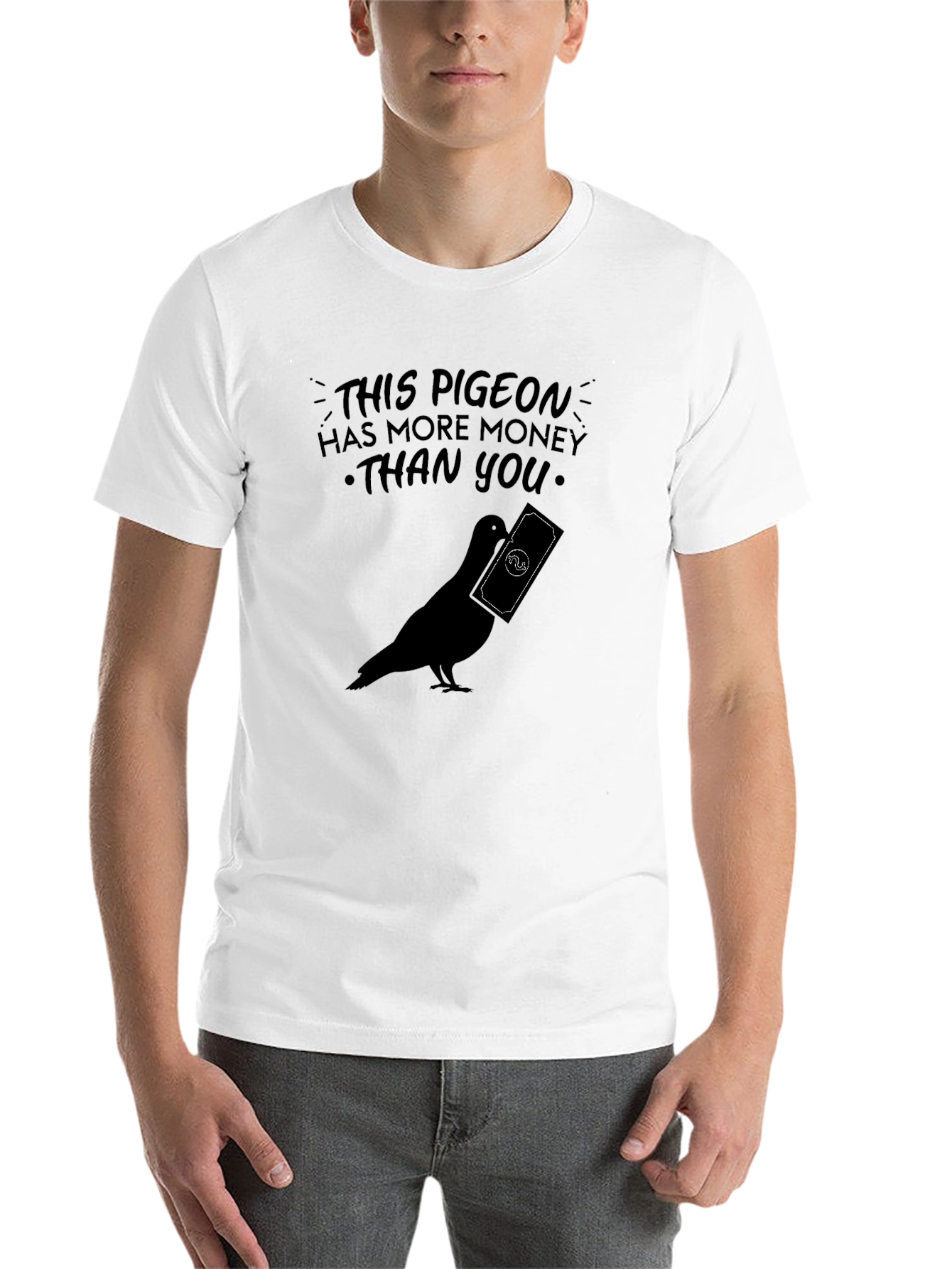 Black Pigeon With Money Graphic Tee - Funny Novelty T-Shirt view 14