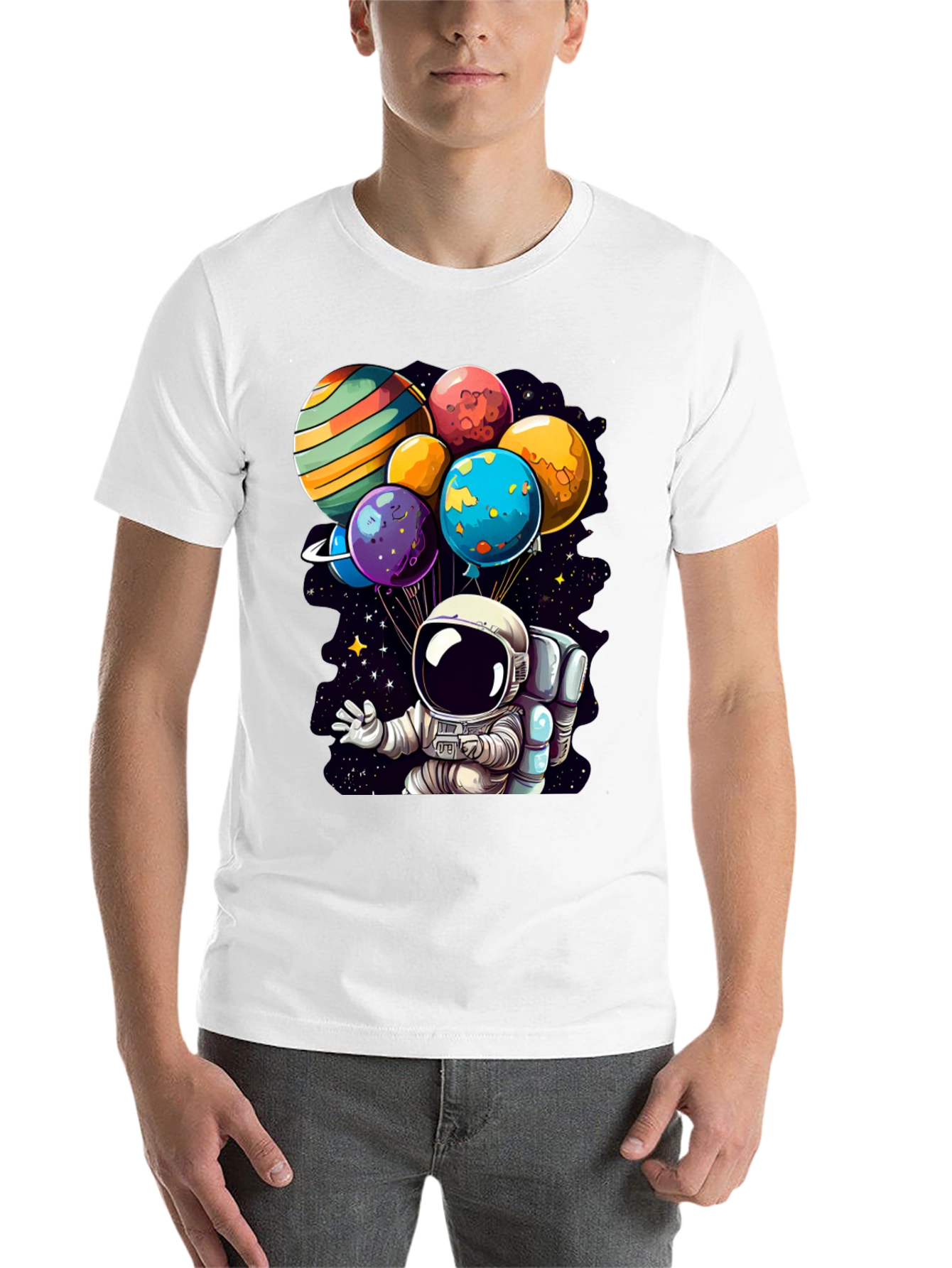 Black Astronaut Planet Balloons Graphic Tee view 14
