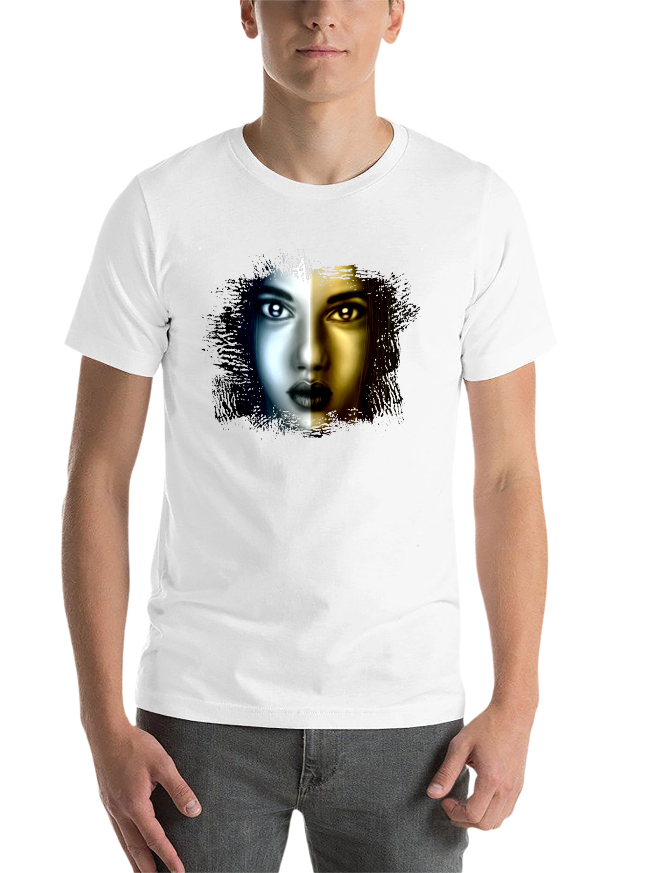 Black Artistic Woman Face Graphic Black T-Shirt view 14