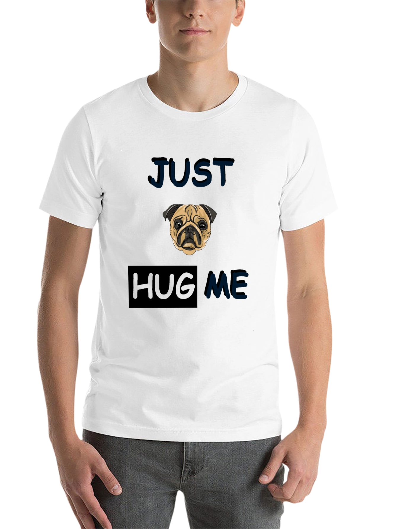 Pug 'Just Hug Me' Black T-Shirt - 14