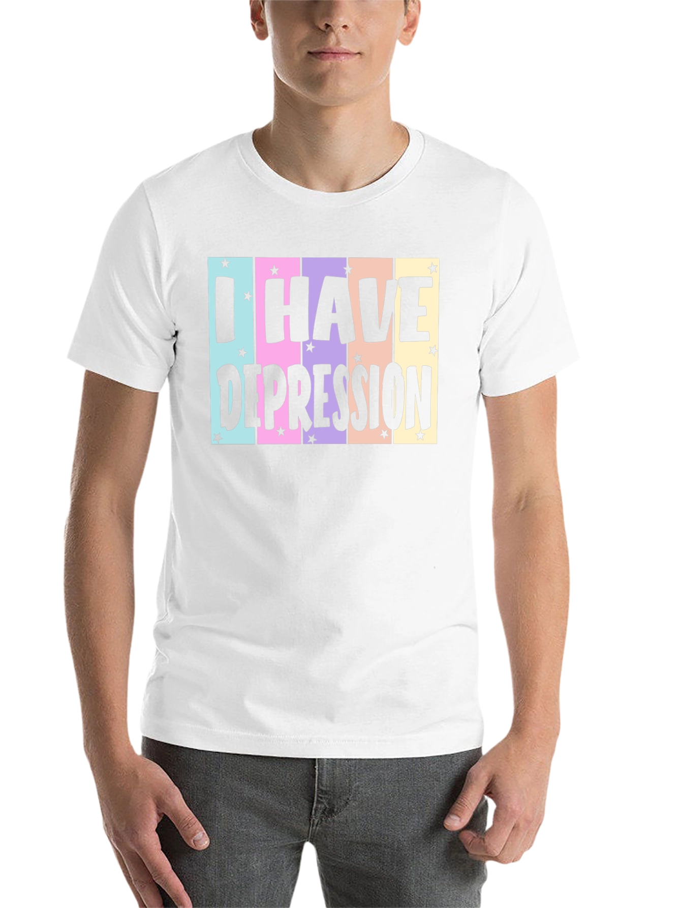 Black I Have Depression T-Shirt, Black Cotton Tee, Graphic Print view 14