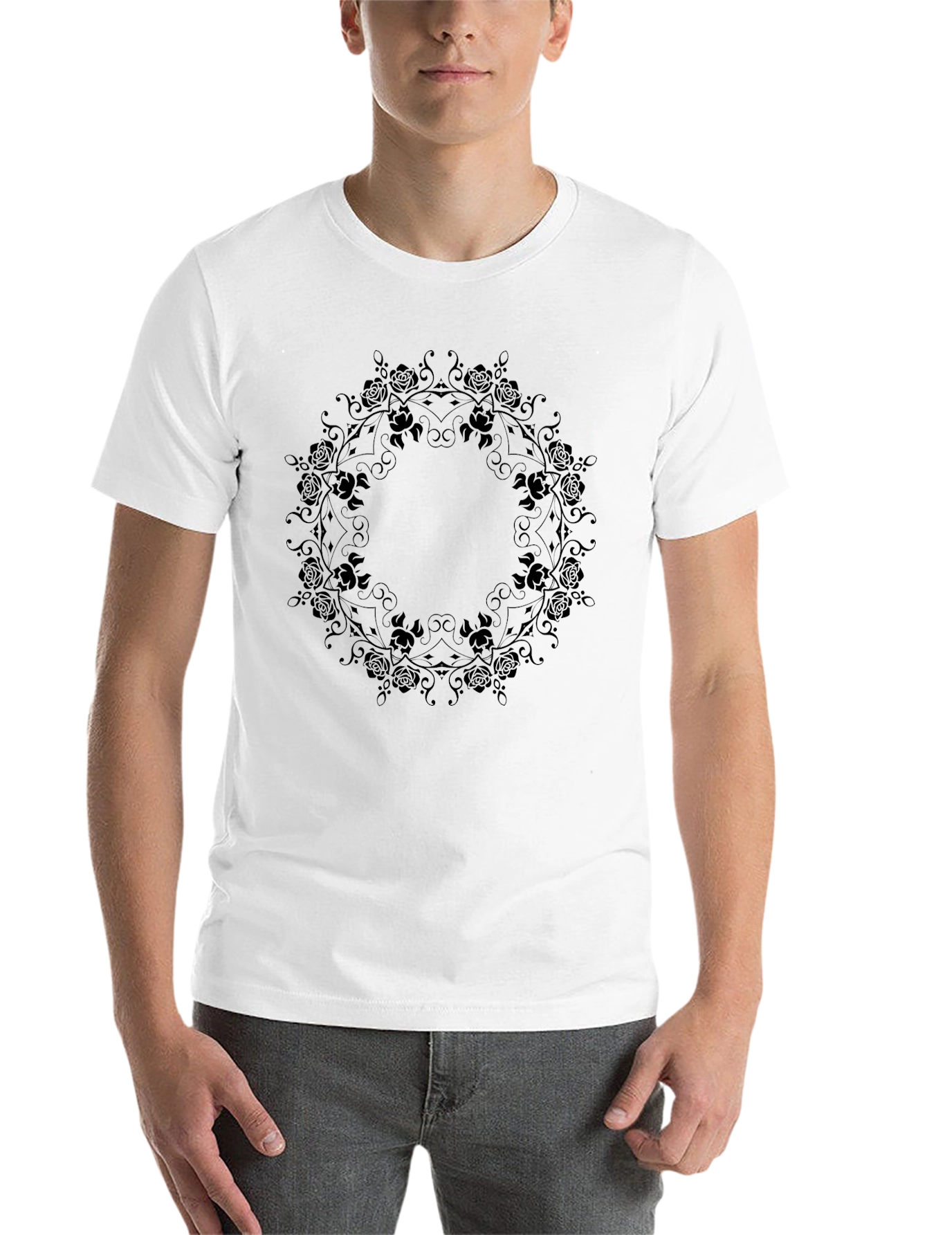 Black Men's Black Rose Mandala Graphic Tee view 14