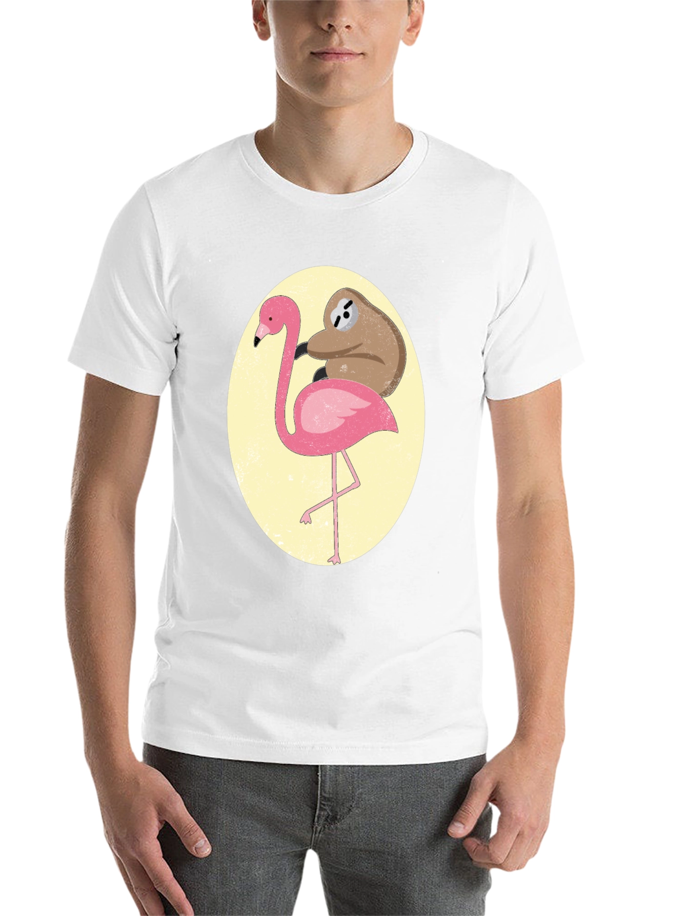 Black Sloth Riding Flamingo Graphic Tee - Black Cotton T-Shirt view 14
