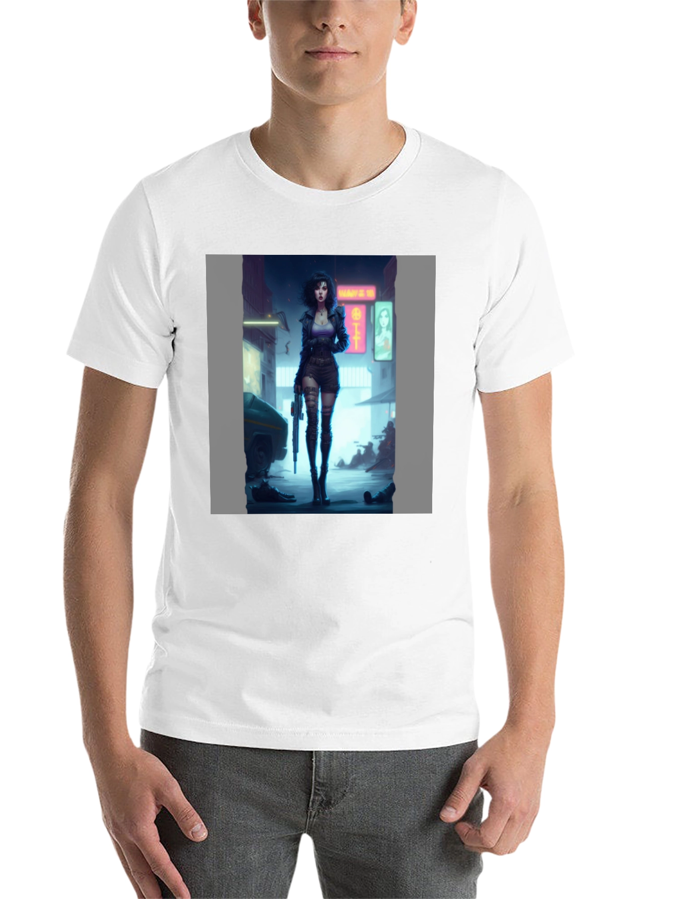 Black Cyberpunk Girl Graphic Black T-Shirt view 14