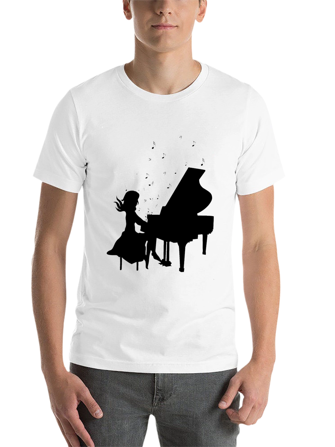 Black Piano Player Graphic Tee - Black Unisex T-Shirt view 14