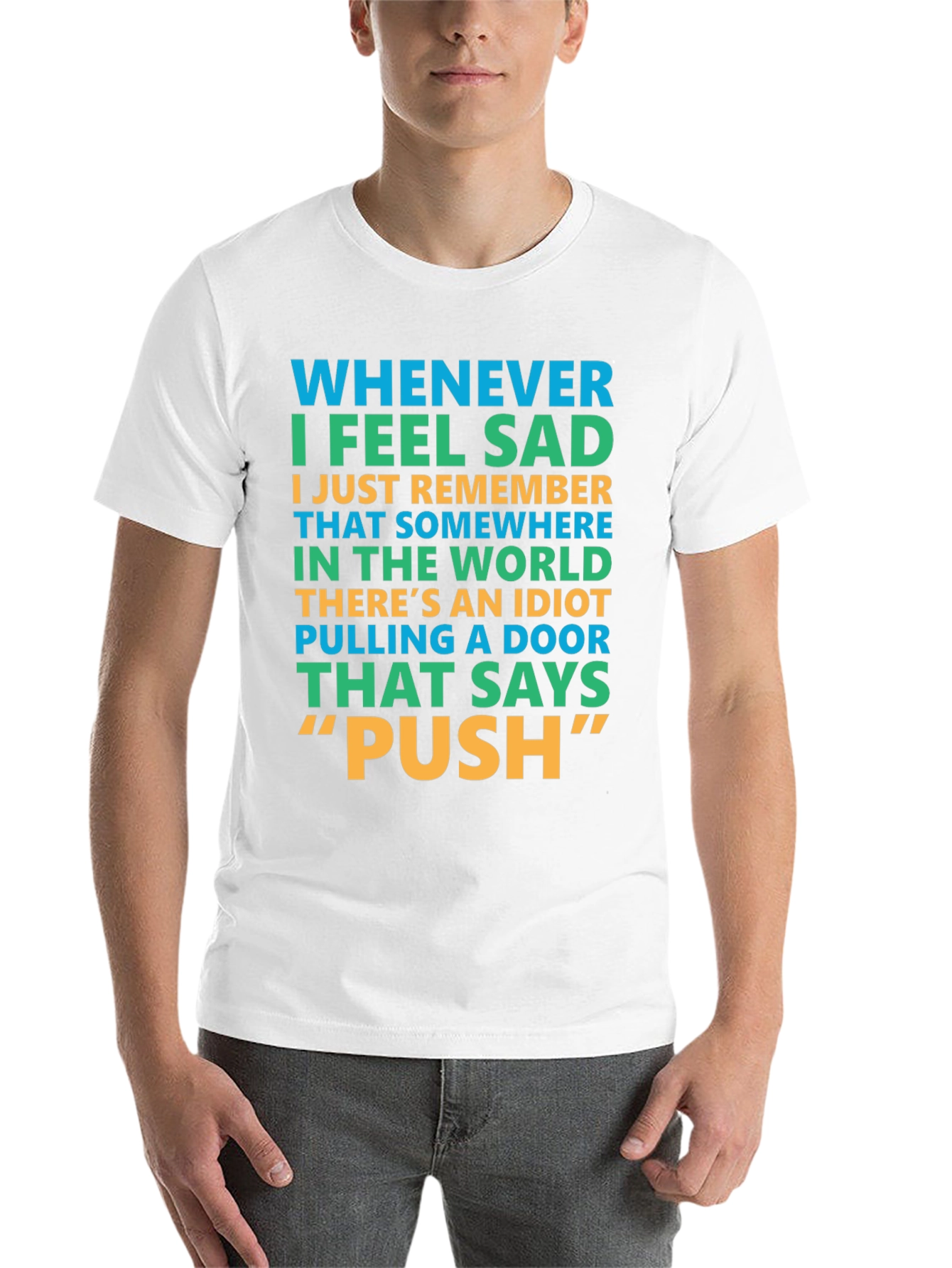 Black Funny "Push" Door T-Shirt view 14