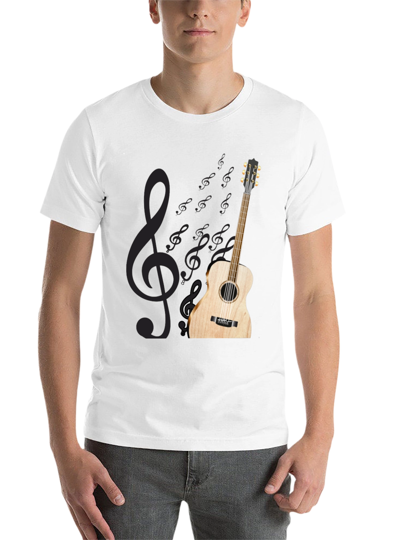 Black Acoustic Guitar Treble Clef Black T-Shirt view 14